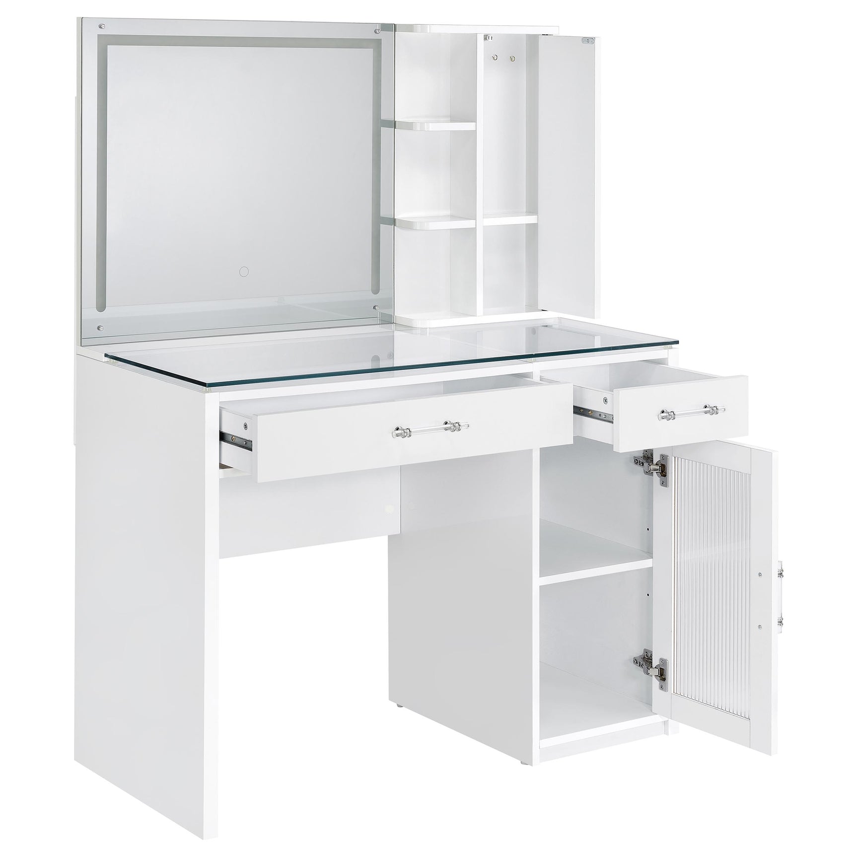 Flora 2-drawer Vanity Set with LED Mirror White High Gloss - Tampa Furniture Outlet