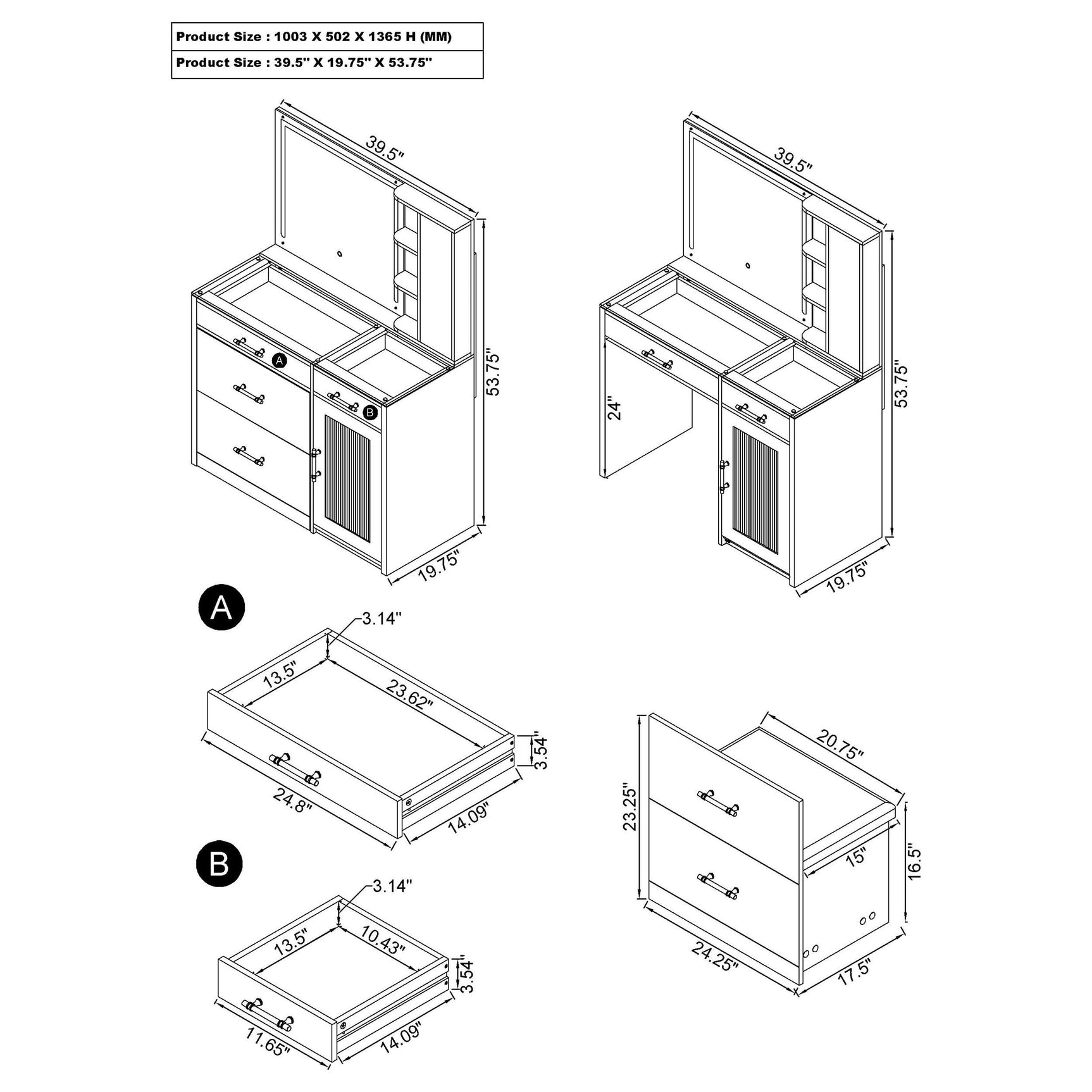 Flora 2-drawer Vanity Set with LED Mirror White High Gloss - Tampa Furniture Outlet