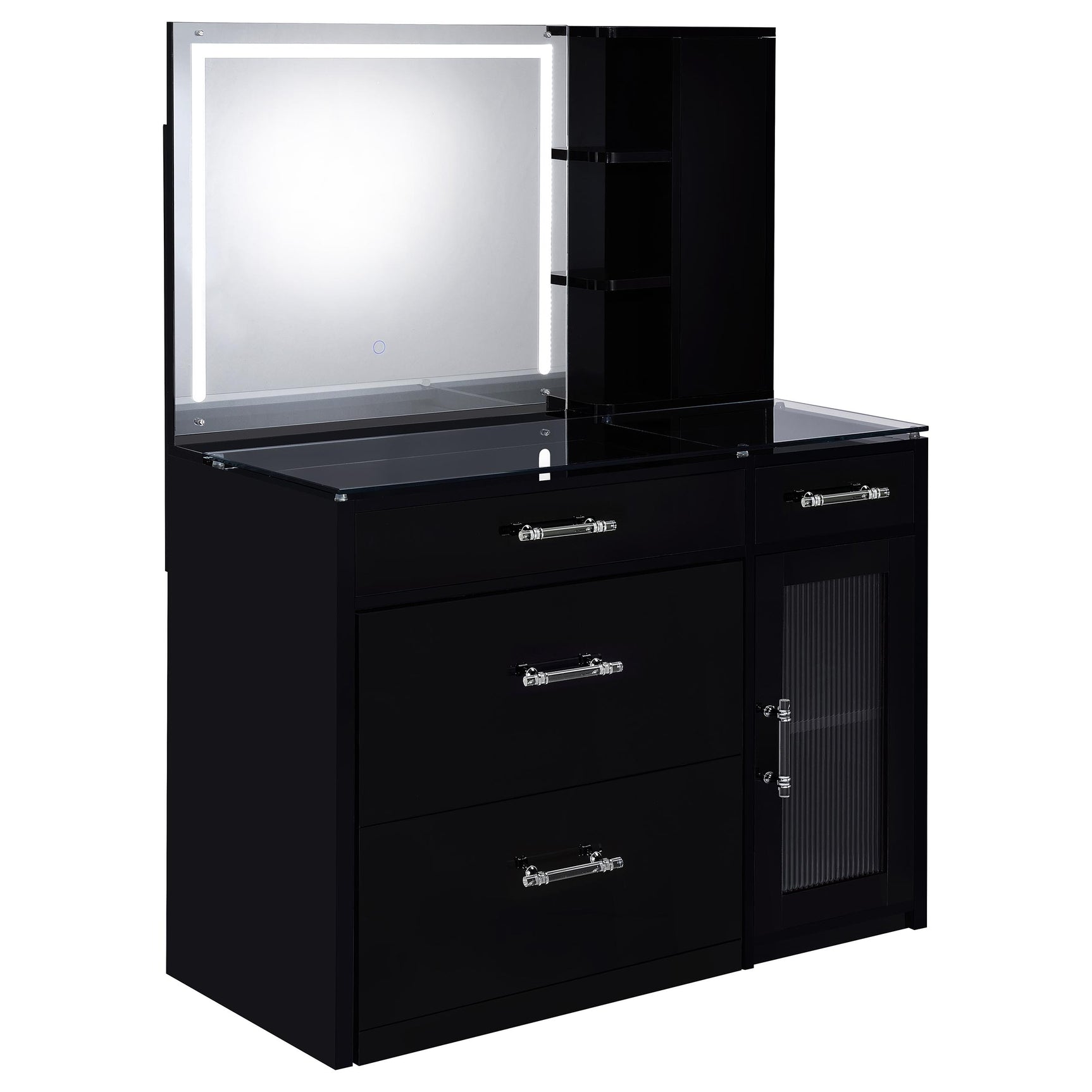Tampa Furniture Outlet - Coaster - Flora 2-drawer Vanity Set with LED Mirror Black High Gloss - 930219
