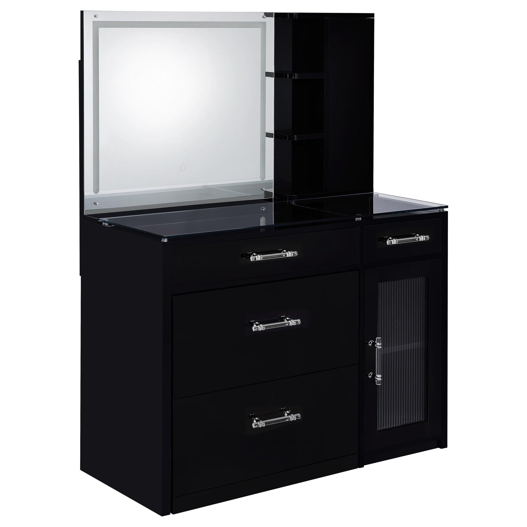 Flora 2-drawer Vanity Set with LED Mirror Black High Gloss - Tampa Furniture Outlet