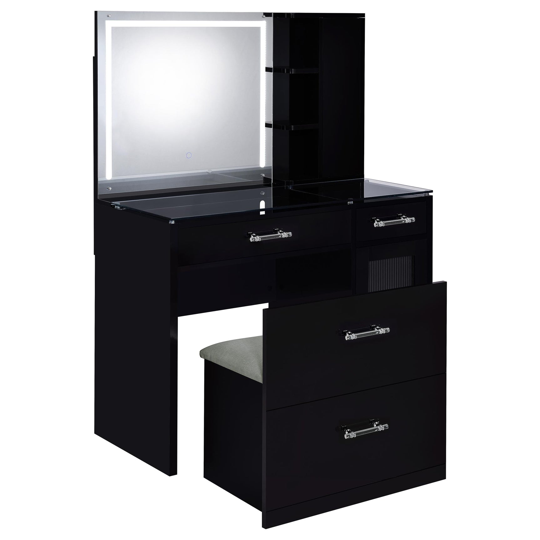 Flora 2-drawer Vanity Set with LED Mirror Black High Gloss - Tampa Furniture Outlet