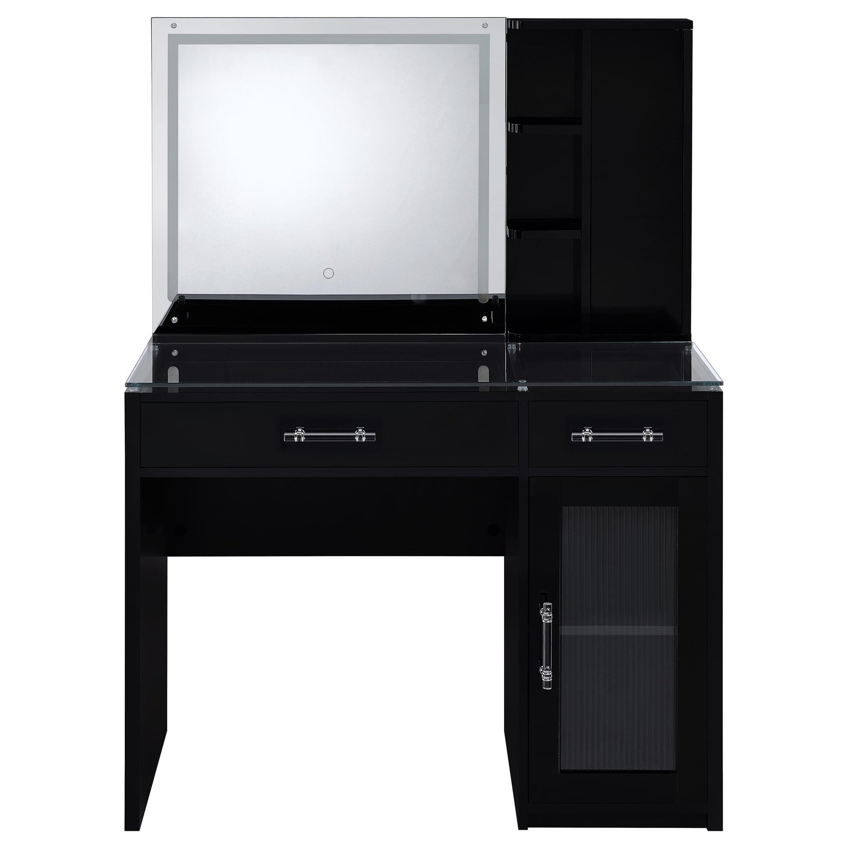 Flora 2-drawer Vanity Set with LED Mirror Black High Gloss - Tampa Furniture Outlet