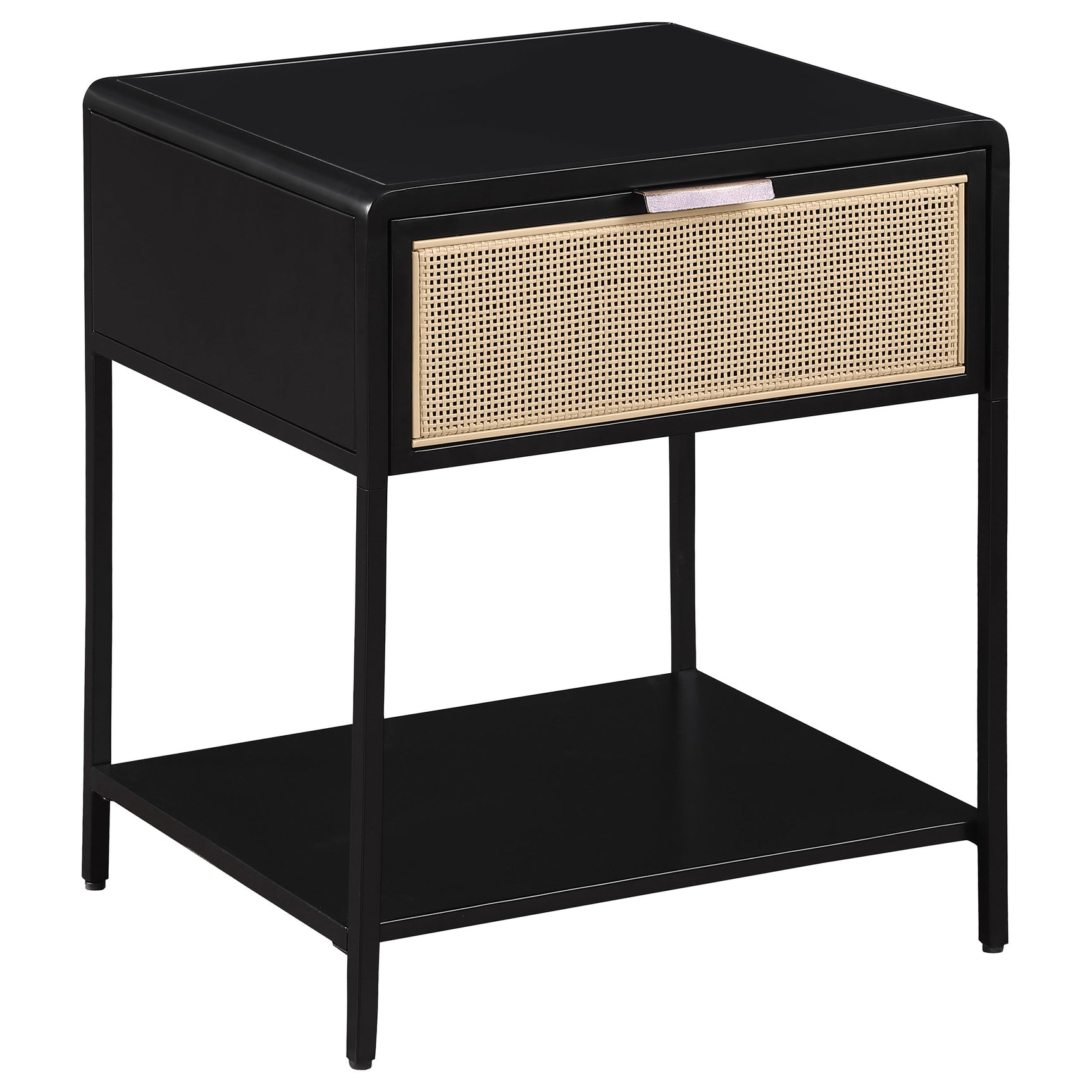 Tampa Furniture Outlet - Coaster - Amherst 1-drawer Radio Weave Cane Metal Bedside Table Black - 930235