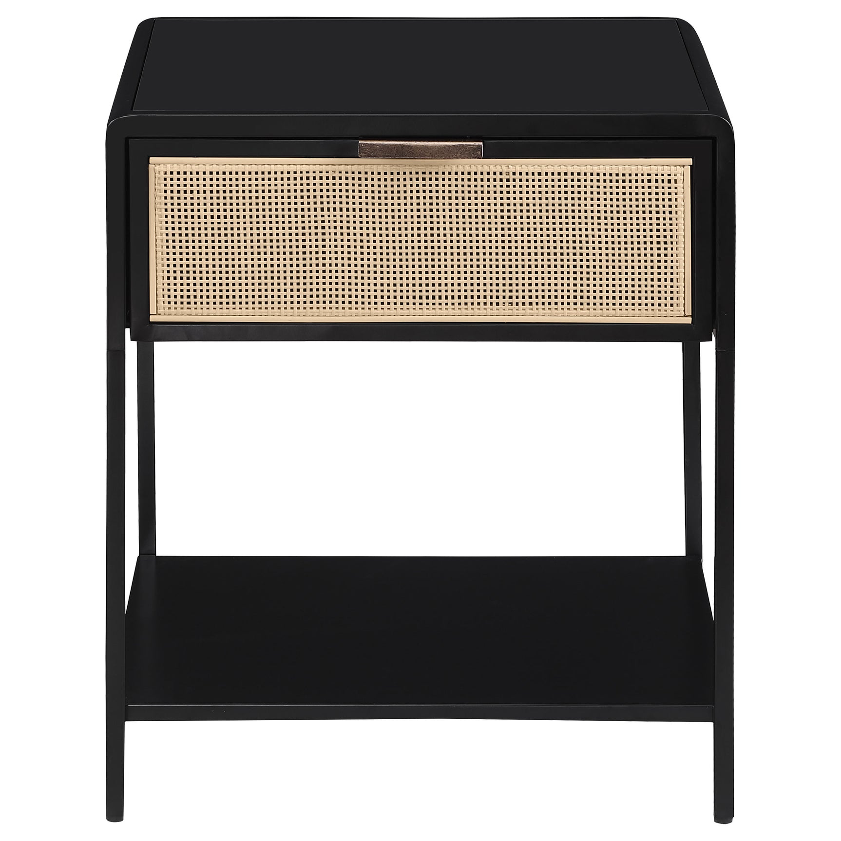 Amherst 1-drawer Radio Weave Cane Metal Bedside Table Black - Tampa Furniture Outlet