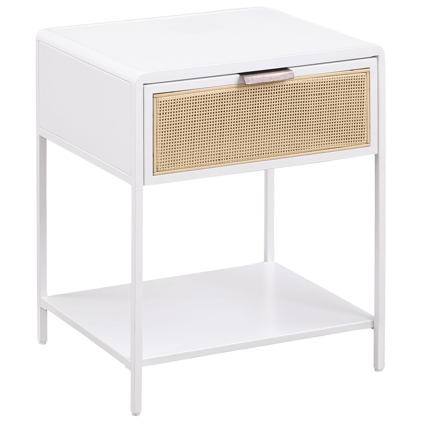 Tampa Furniture Outlet - Coaster - Amherst 1-drawer Radio Weave Cane Metal Bedside Table White - 930236