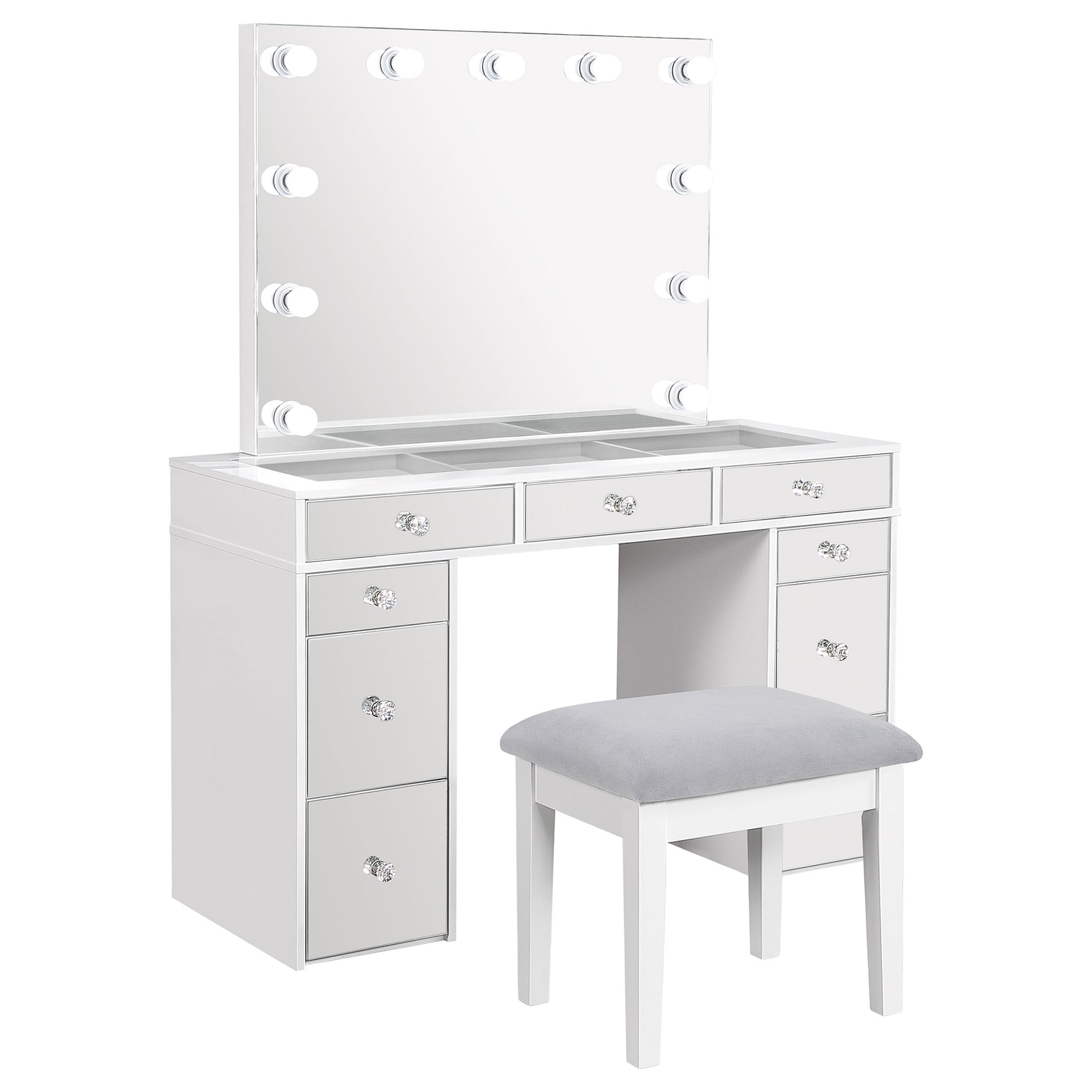 Tampa Furniture Outlet - Coaster - Regina Makeup Vanity Table Set with Lighting White - 930245