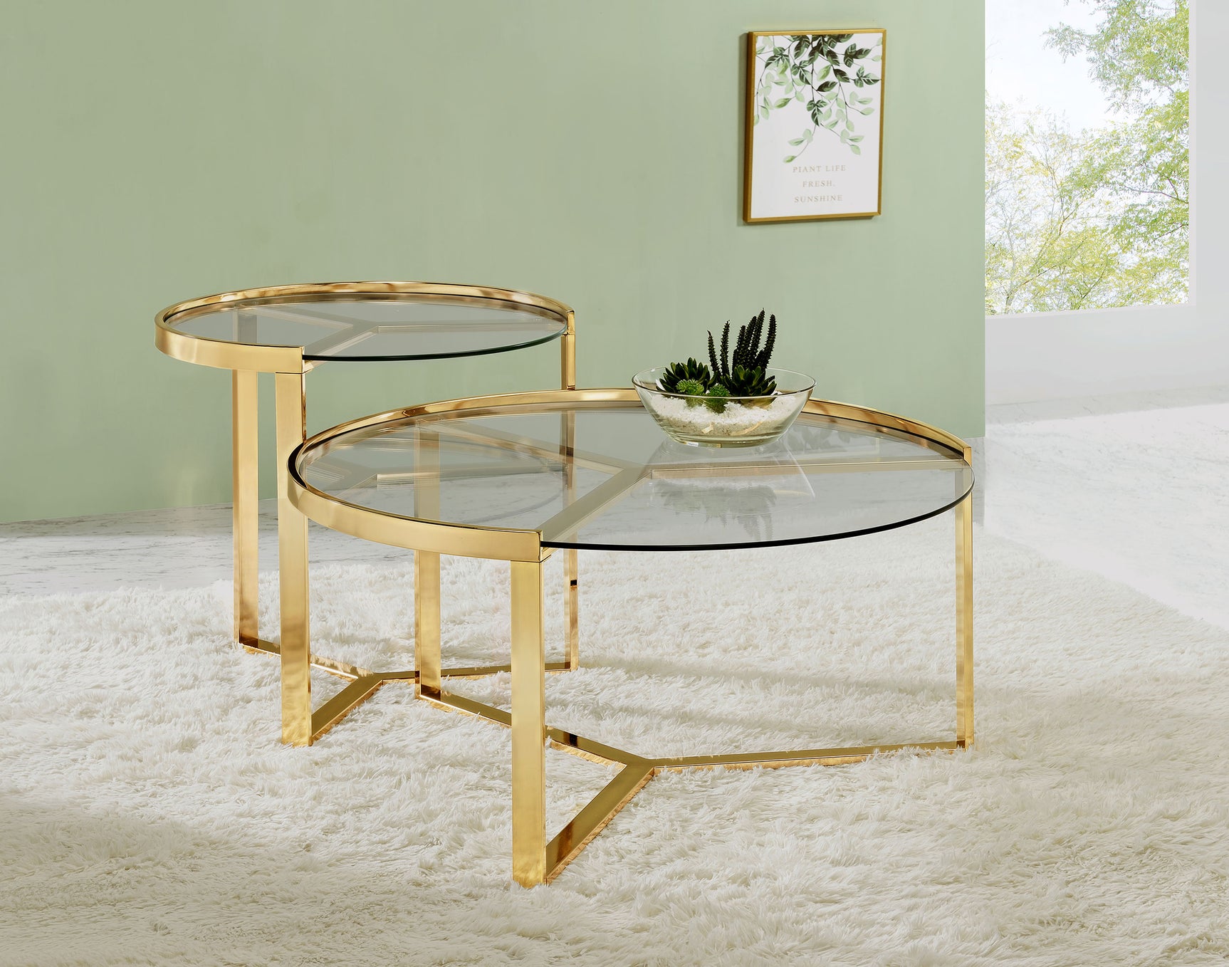 Tampa Furniture Outlet - Coaster - Delia 2-Piece Round Glass Top Nesting Coffee Table Gold - 930251