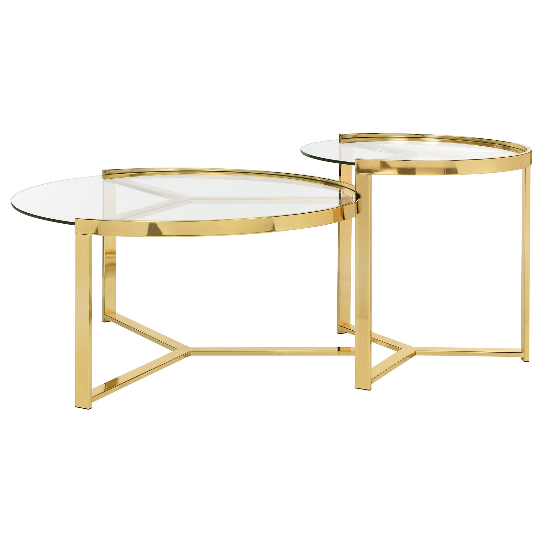 Delia 2-Piece Round Glass Top Nesting Coffee Table Gold - Tampa Furniture Outlet