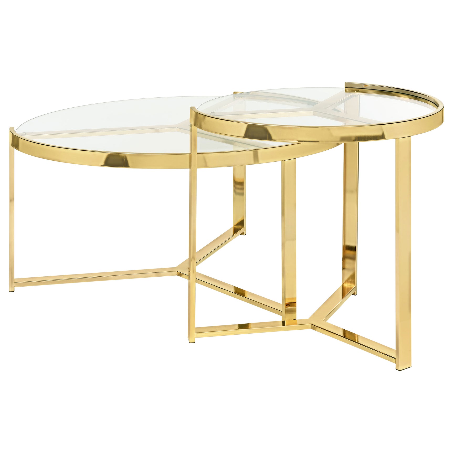Delia 2-Piece Round Glass Top Nesting Coffee Table Gold - Tampa Furniture Outlet