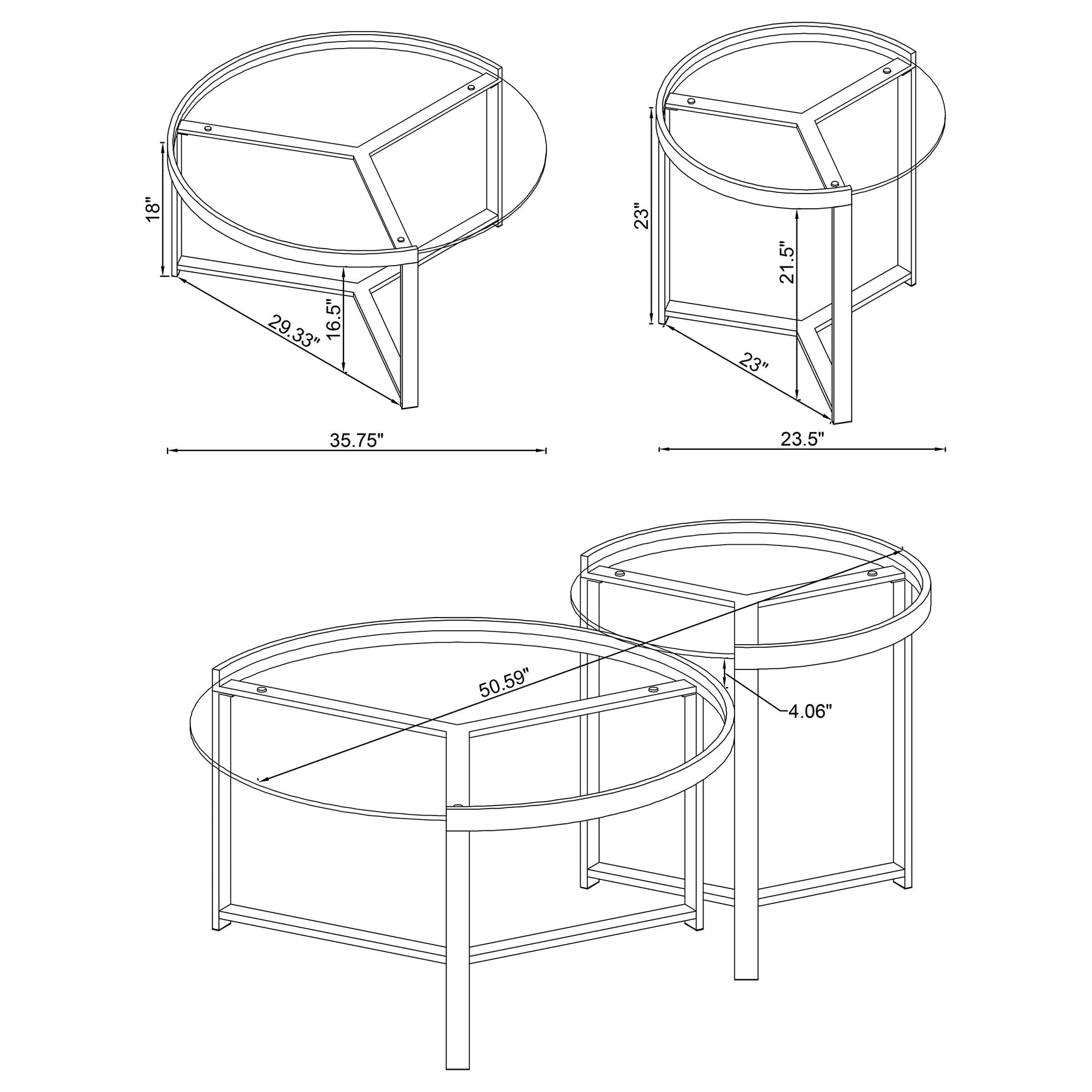 Delia 2-Piece Round Glass Top Nesting Coffee Table Gold - Tampa Furniture Outlet