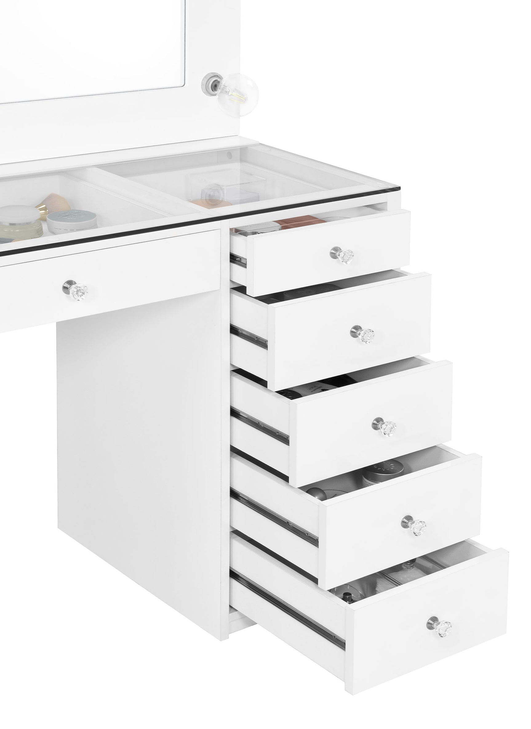 Acena 7-drawer Vanity Set with Lighting White High Gloss - Tampa Furniture Outlet