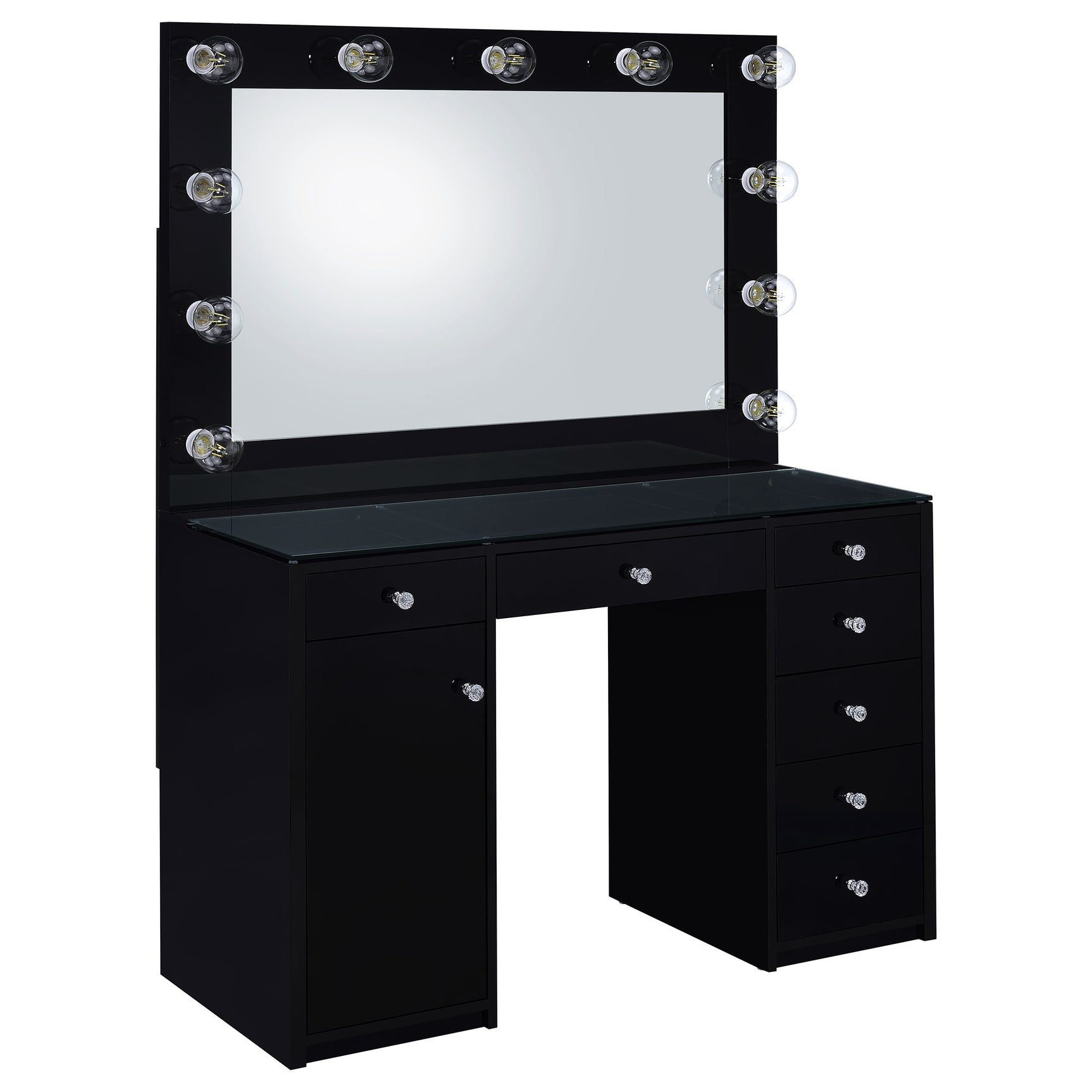 Tampa Furniture Outlet - Coaster - Acena 7-drawer Vanity Set with Lighting Black High Gloss - 931144