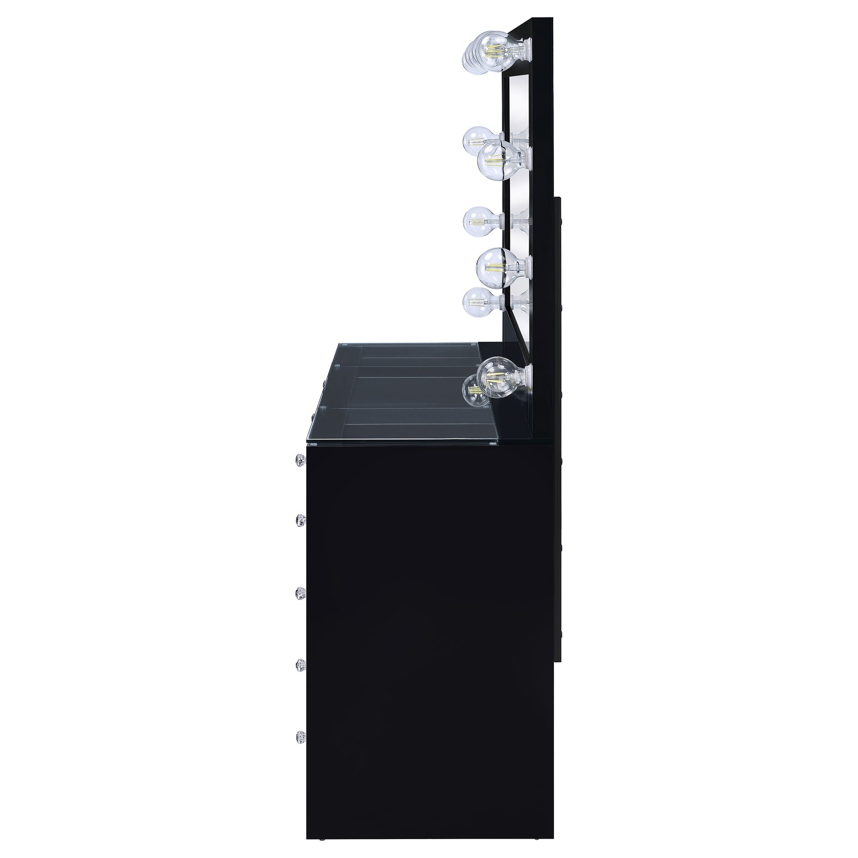 Acena 7-drawer Vanity Set with Lighting Black High Gloss - Tampa Furniture Outlet