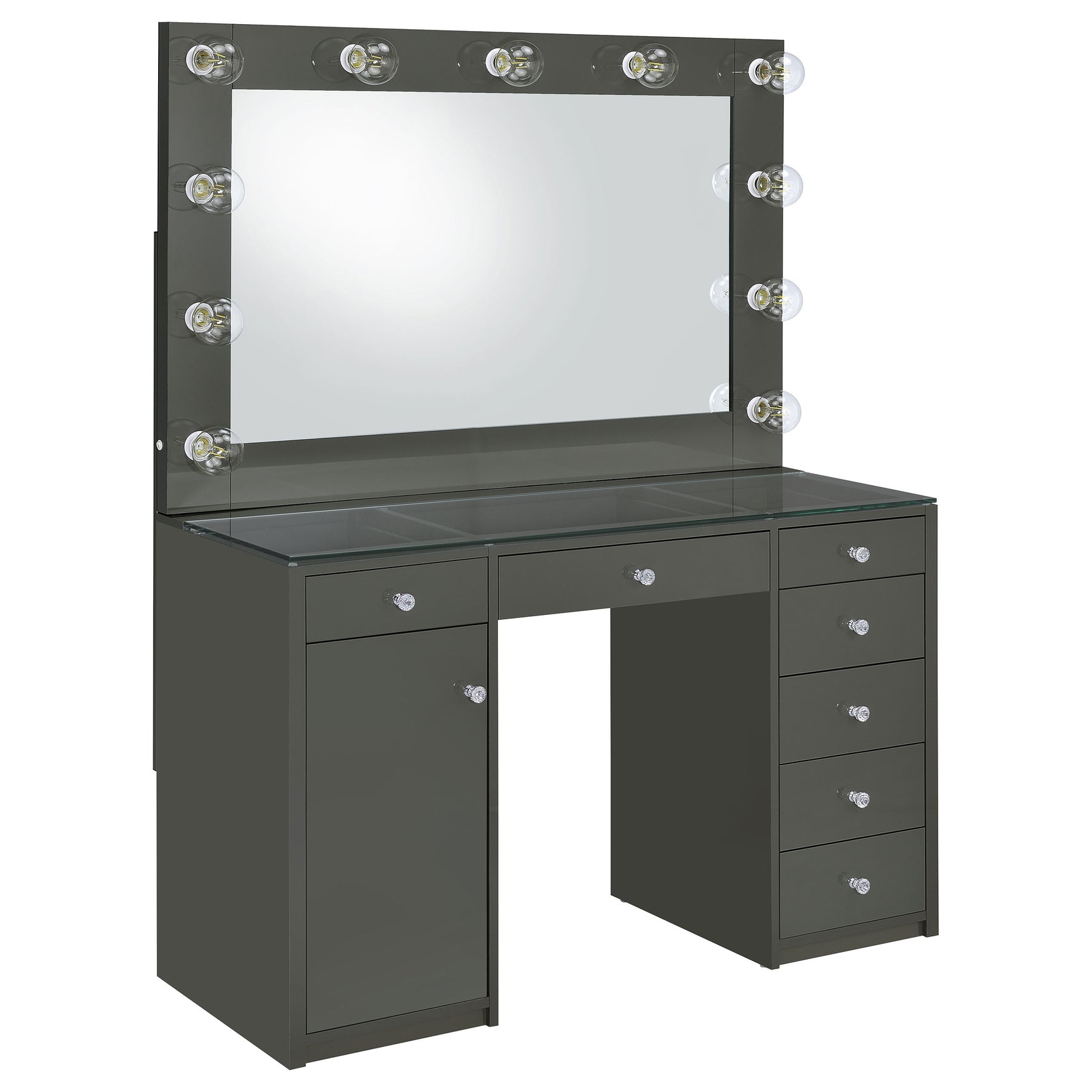Tampa Furniture Outlet - Coaster - Acena 7-drawer Vanity Set with Lighting Grey High Gloss - 931145