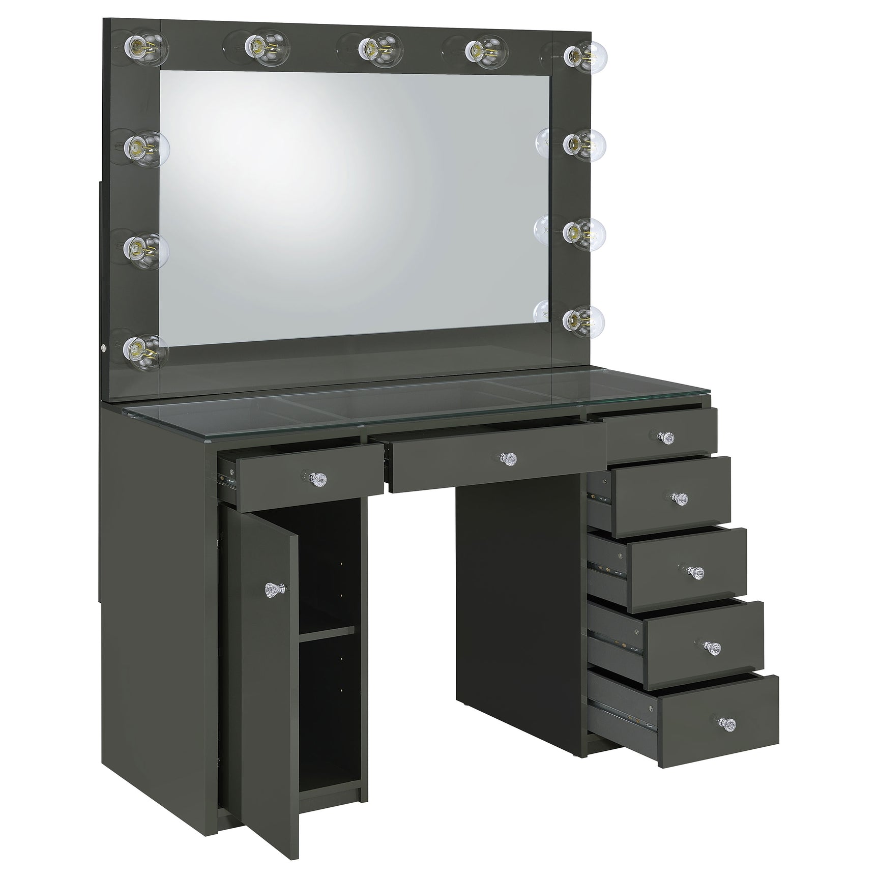 Acena 7-drawer Vanity Set with Lighting Grey High Gloss - Tampa Furniture Outlet