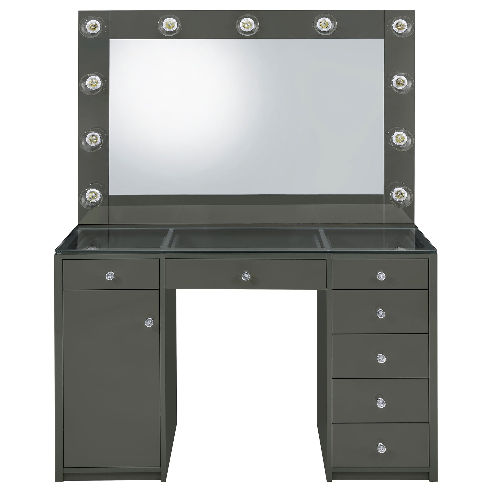 Acena 7-drawer Vanity Set with Lighting Grey High Gloss - Tampa Furniture Outlet