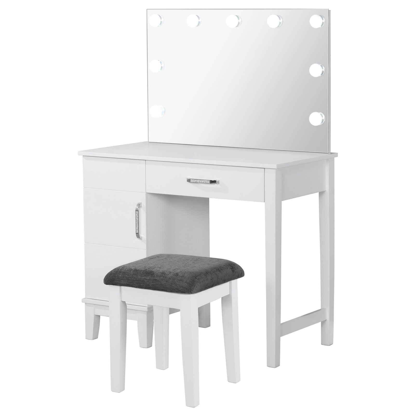 Tampa Furniture Outlet - Coaster - Elijah Vanity Set with Lighting & Stool White and Dark Grey - 931149