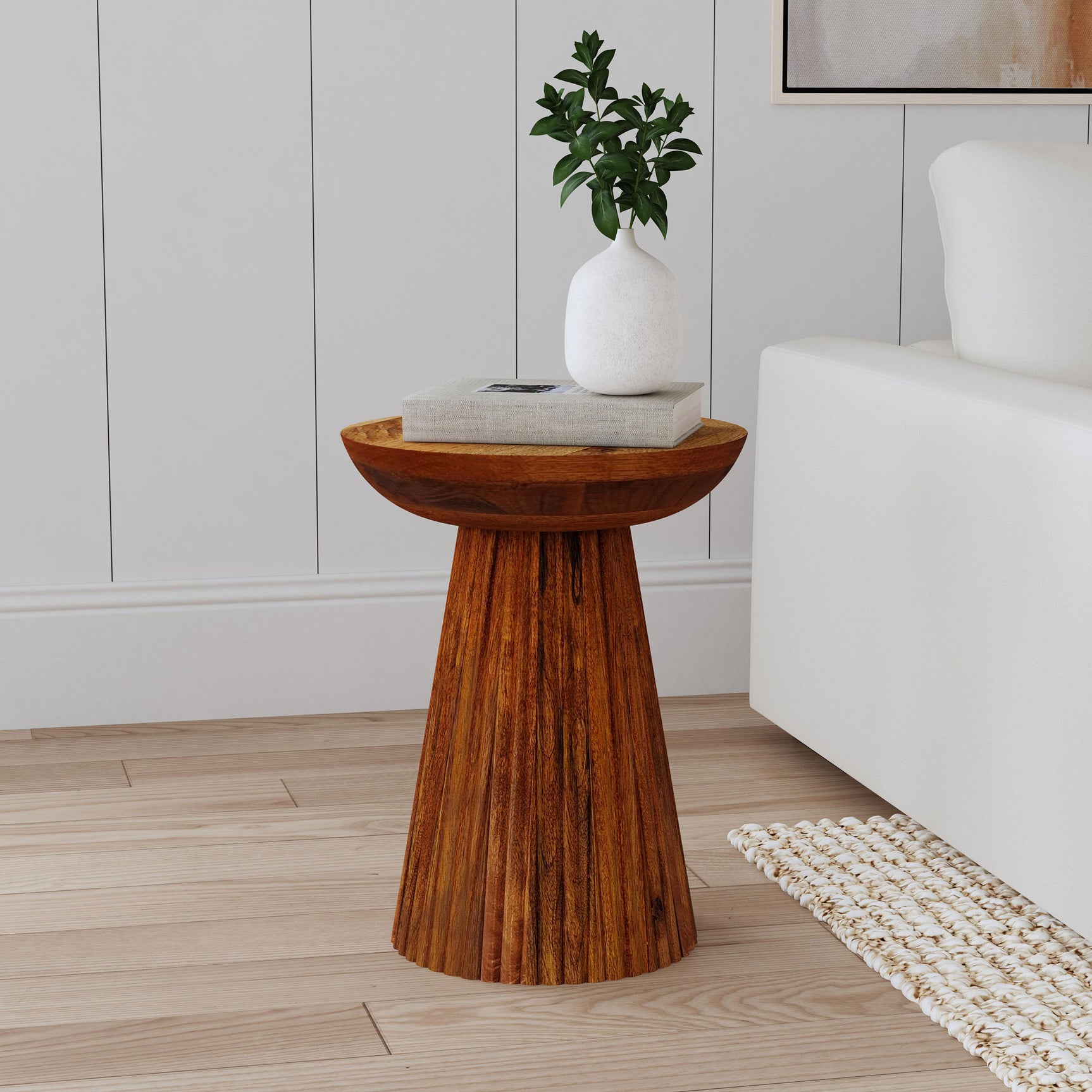 Aureo Round Solid Wood Accent Side Table Wild Honey - Tampa Furniture Outlet