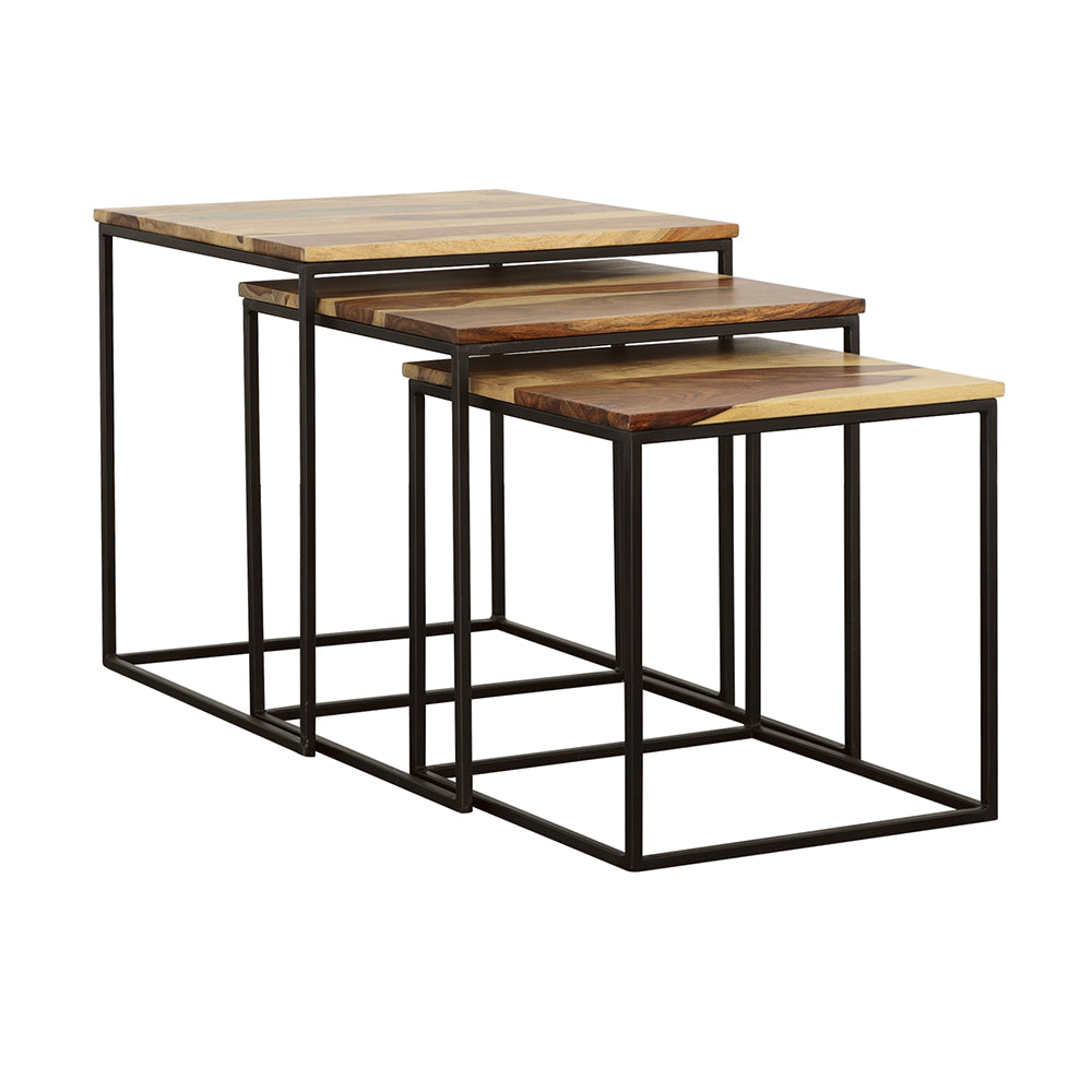 Tampa Furniture Outlet - Coaster - Belcourt 3-piece Square Nesting Tables Natural and Black - 931182