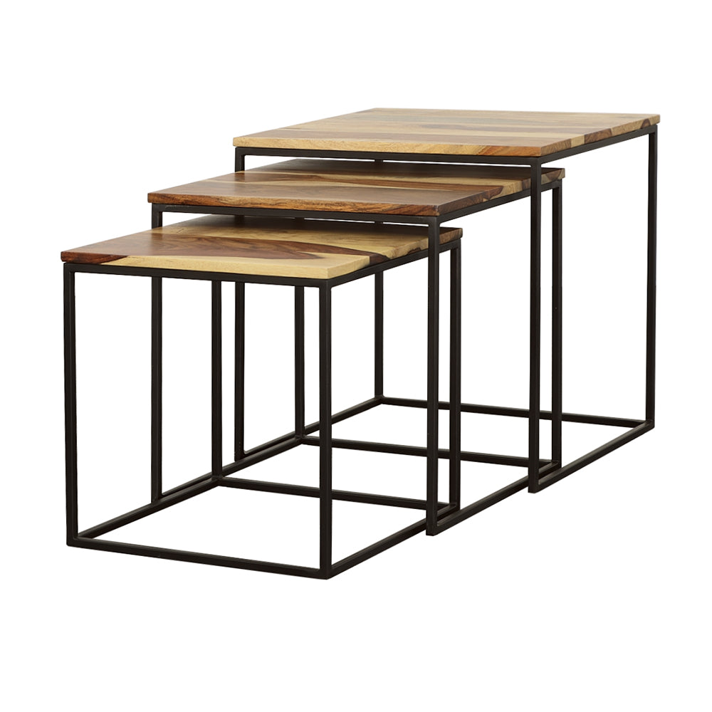 Belcourt 3-piece Square Nesting Tables Natural and Black - Tampa Furniture Outlet
