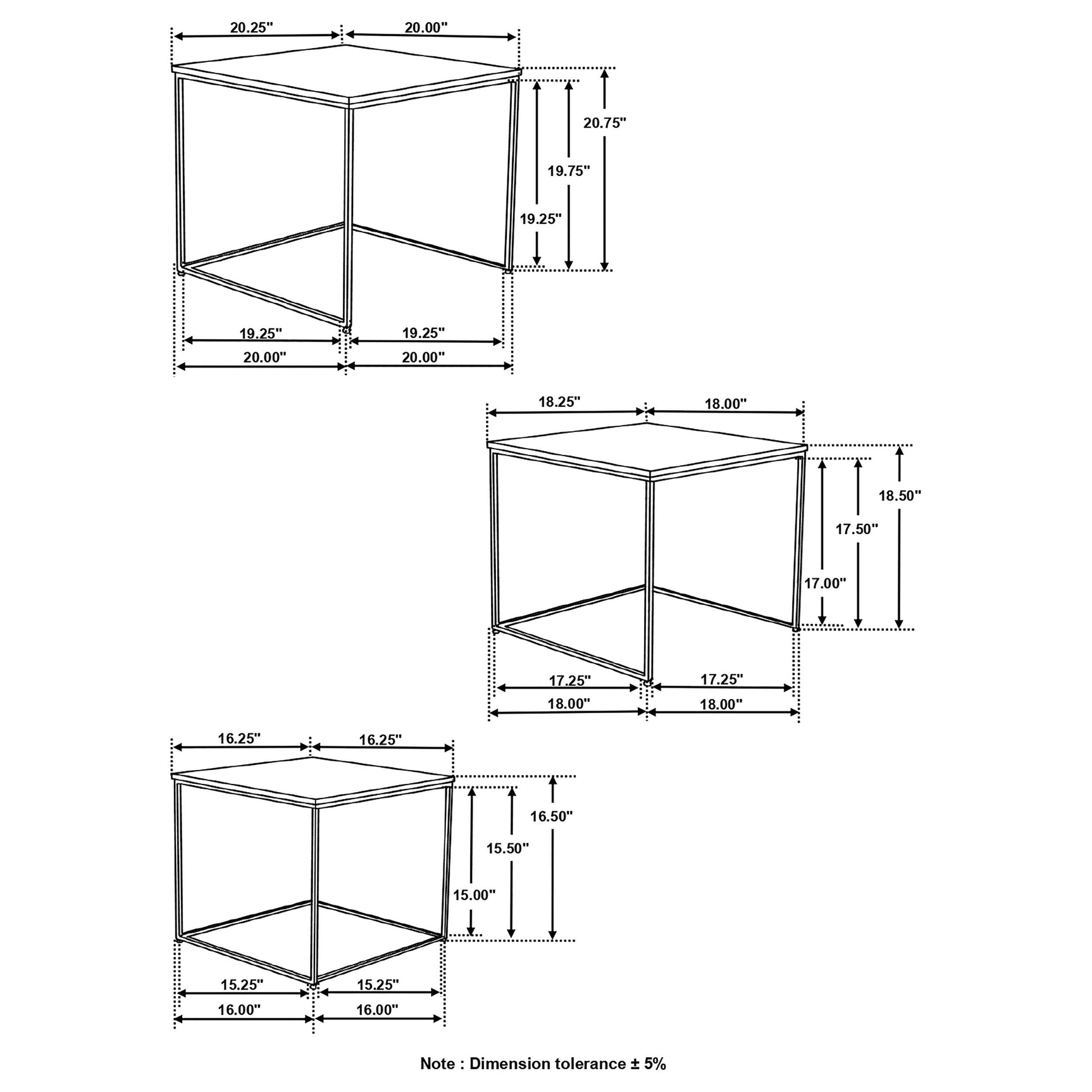 Belcourt 3-piece Square Nesting Tables Natural and Black - Tampa Furniture Outlet
