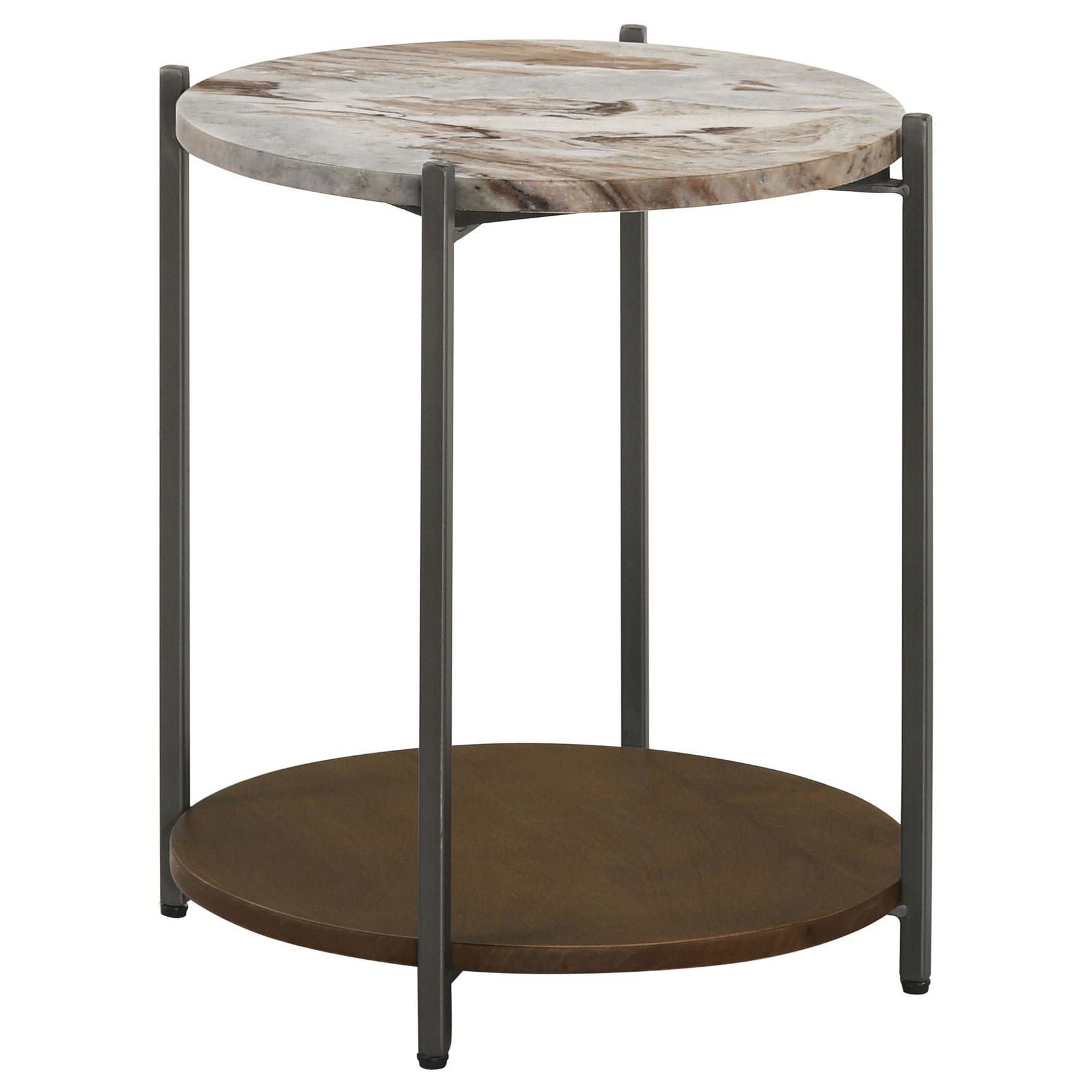 Tampa Furniture Outlet - Coaster - Noemie Round Marble Top Accent Side Table White and Gunmetal - 931204