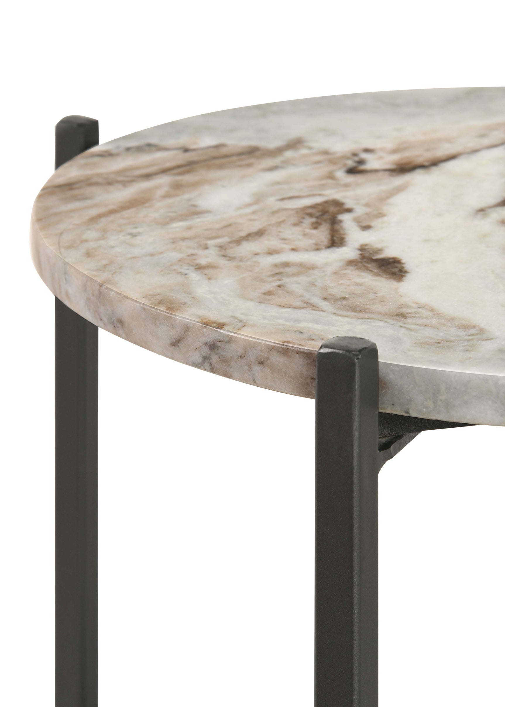 Noemie Round Marble Top Accent Side Table White and Gunmetal - Tampa Furniture Outlet