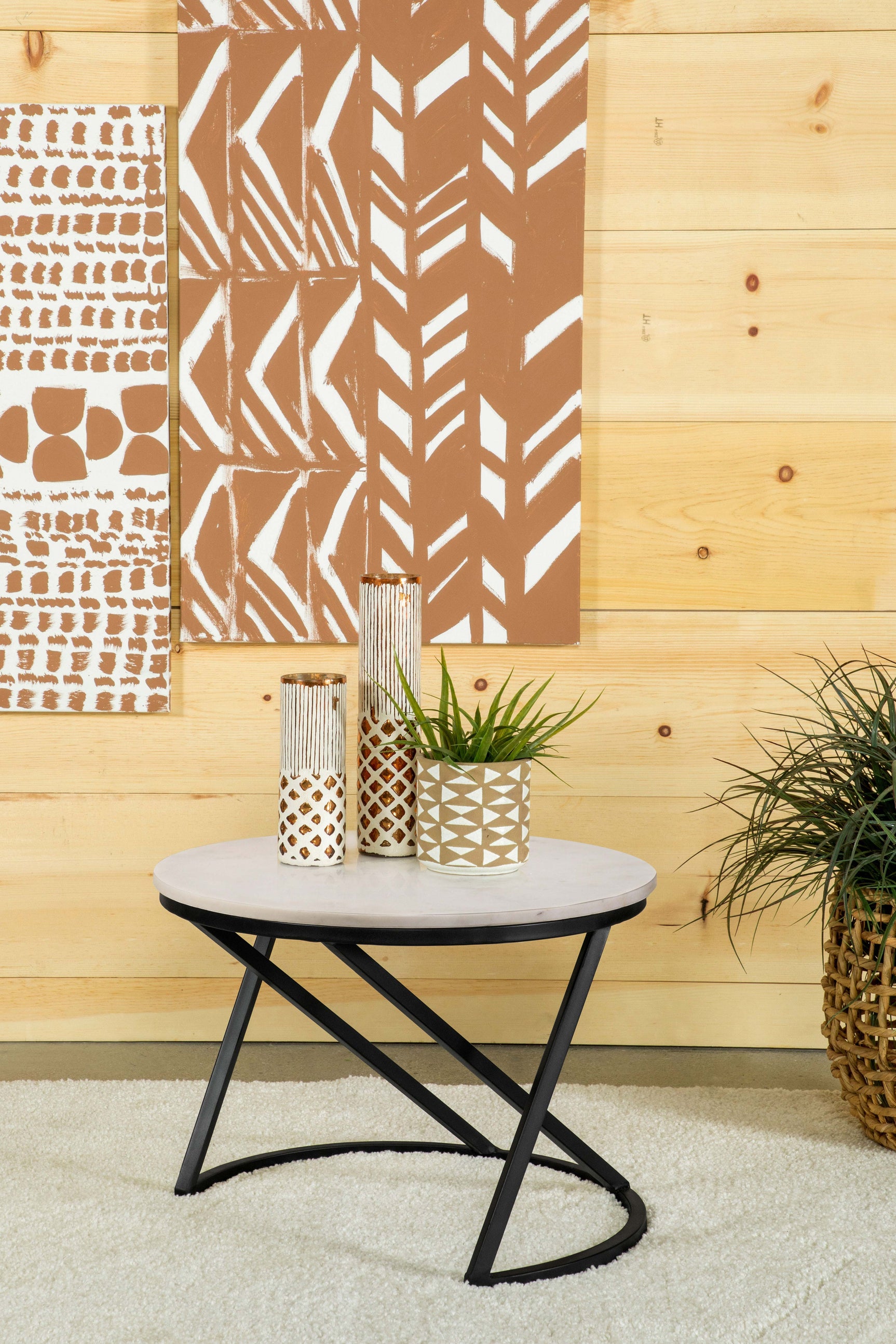 Miguel Round Marble Top Coffee Table White and Black - Tampa Furniture Outlet