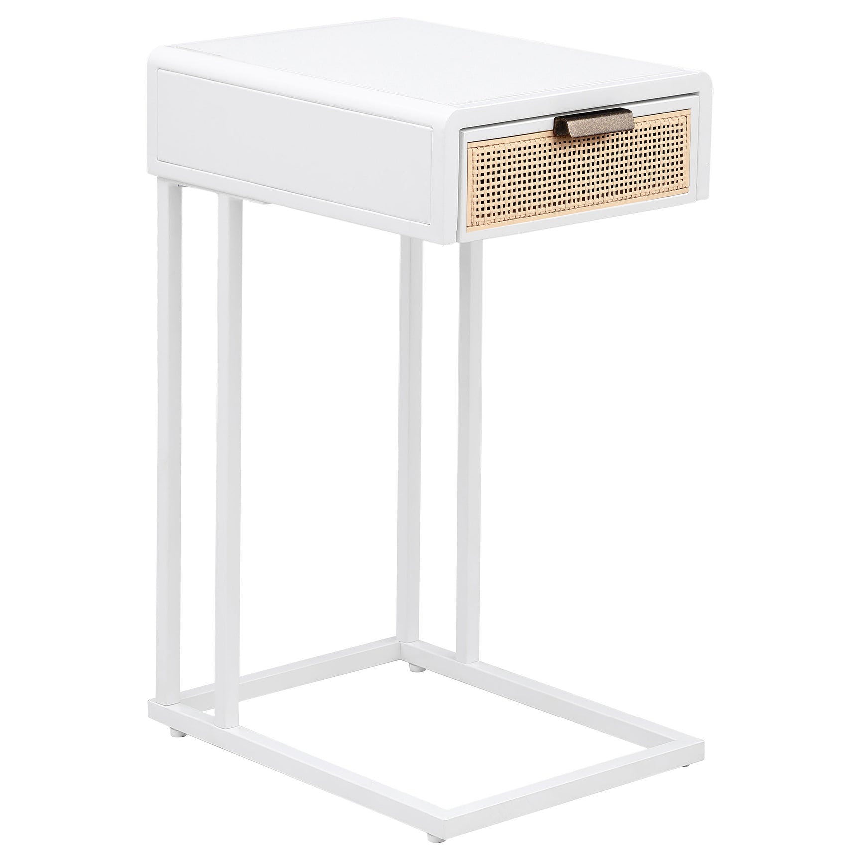 Tampa Furniture Outlet - Coaster - Amherst 1-drawer Radio Weave Cane Metal Side Table White - 931632