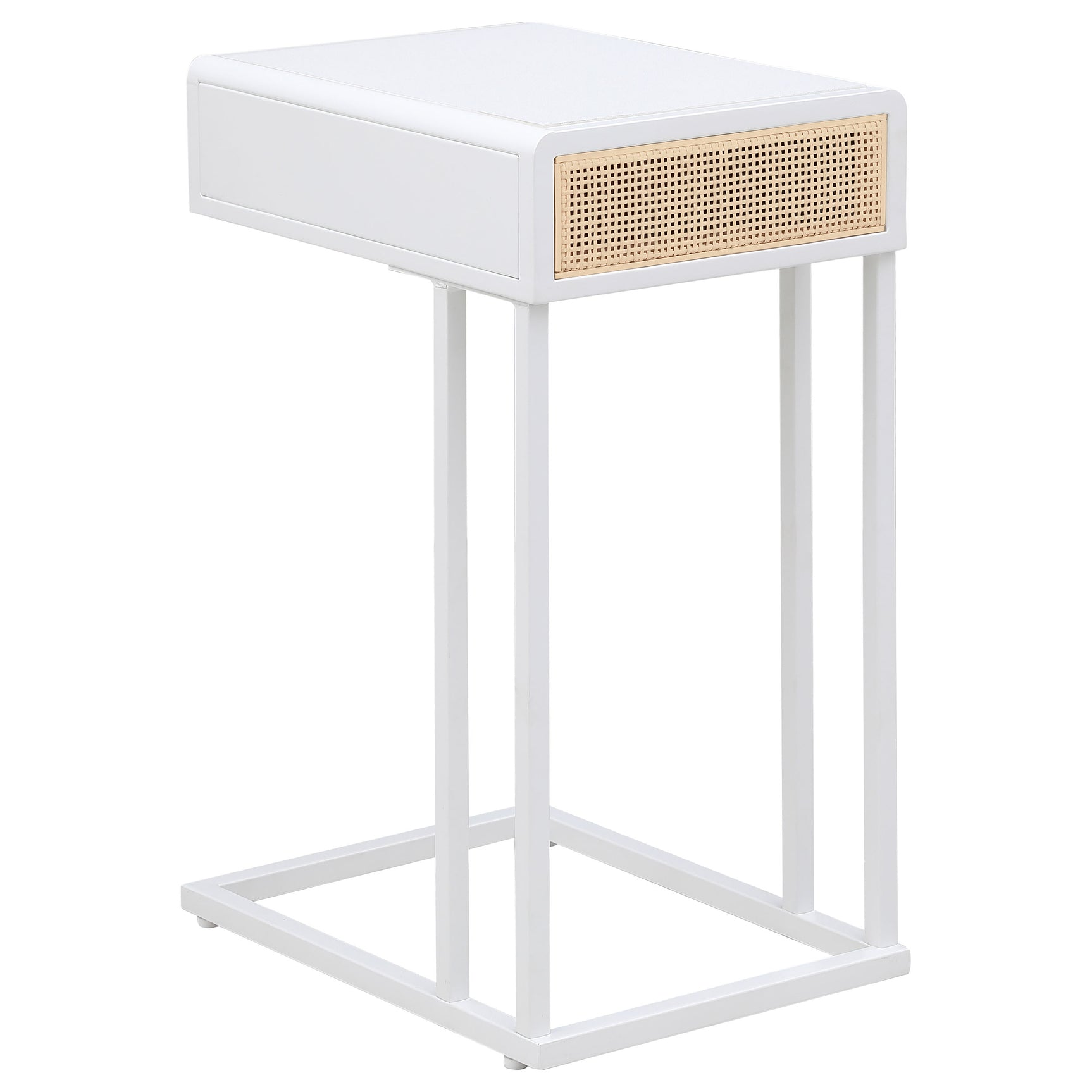 Amherst 1-drawer Radio Weave Cane Metal Side Table White - Tampa Furniture Outlet