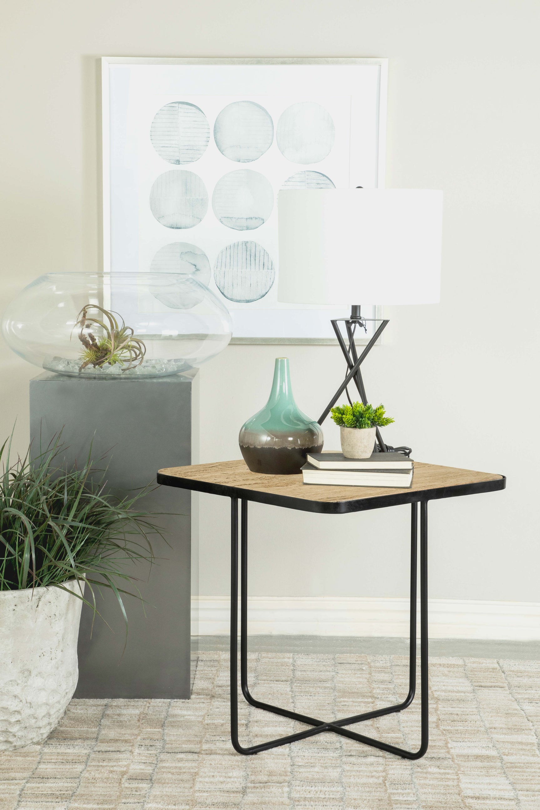 Elyna Square Stone Top Accent Side Table Beige - Tampa Furniture Outlet