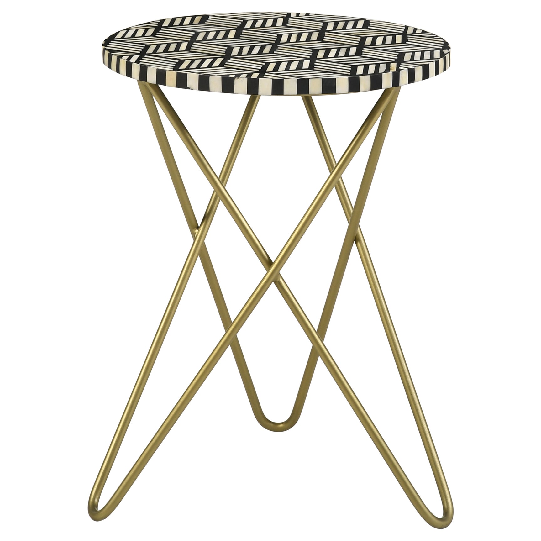 Tampa Furniture Outlet - Coaster - Xenia Round Bone Inlay Accent Side Table White and Gold - 935878