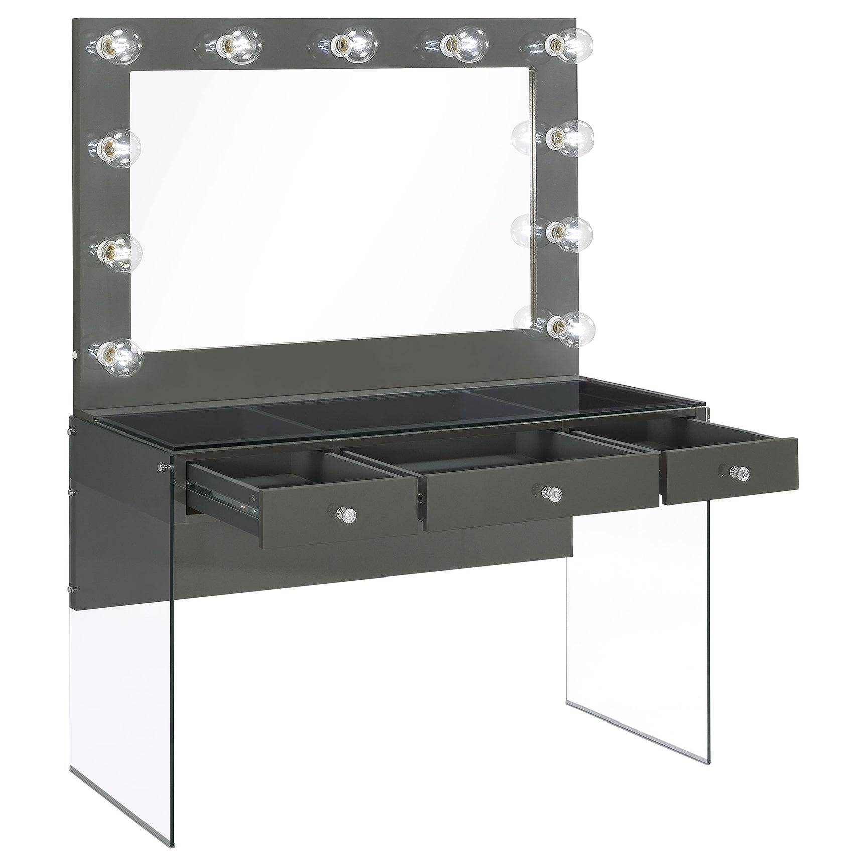 Afshan 3-drawer Vanity Set with Lighting Grey High Gloss - Tampa Furniture Outlet