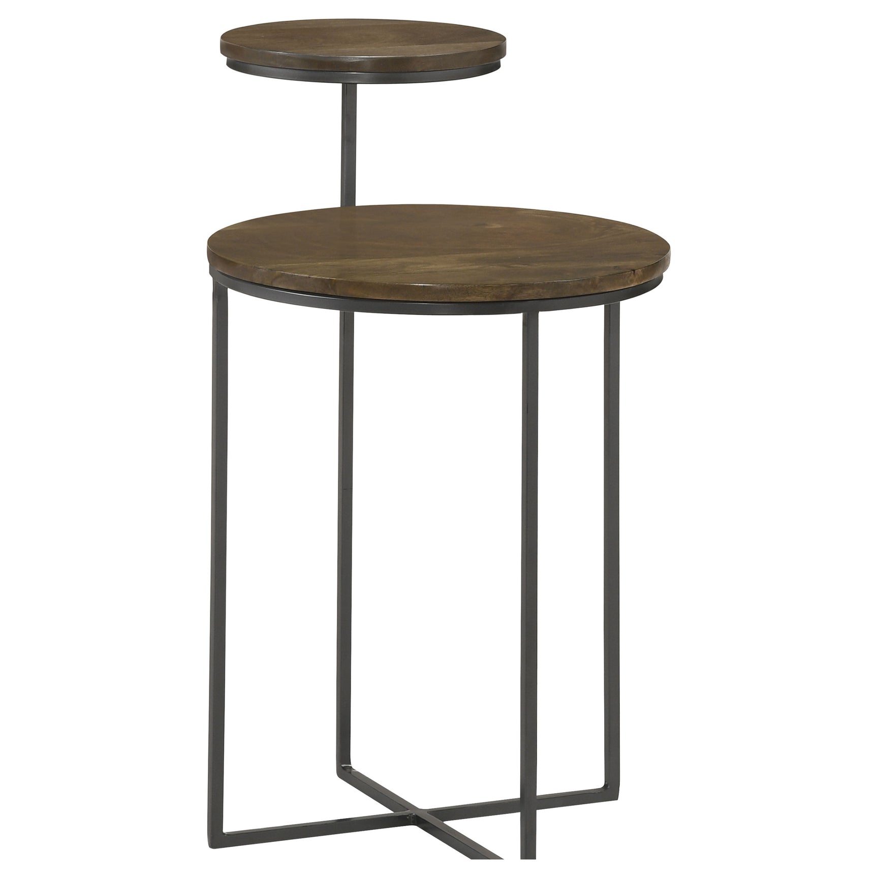 Tampa Furniture Outlet - Coaster - Yael Round Mango Wood Accent Side Table Natural and Gunmetal - 935980