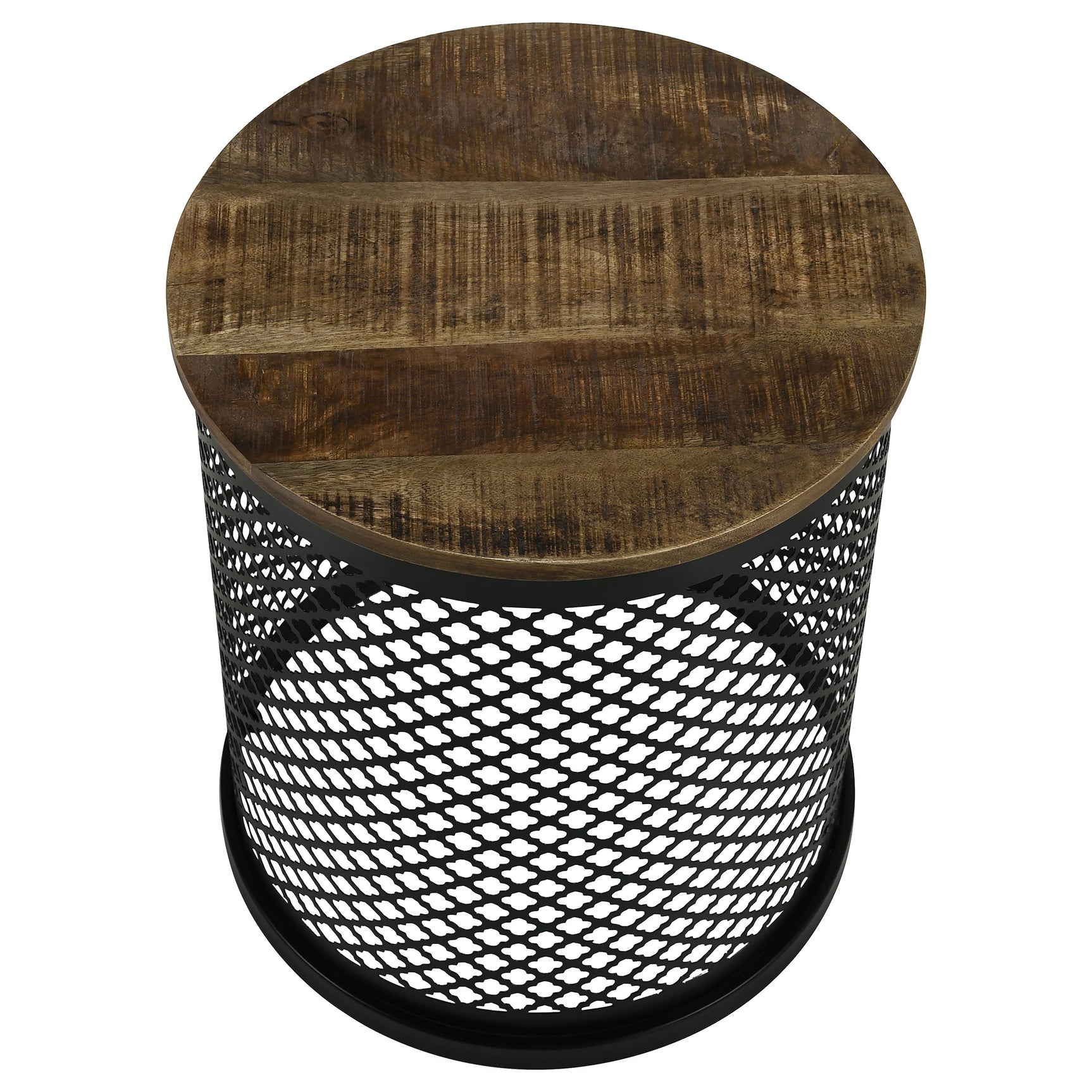 Aurora Round Drum Base Accent Side Table Natural and Black - Tampa Furniture Outlet