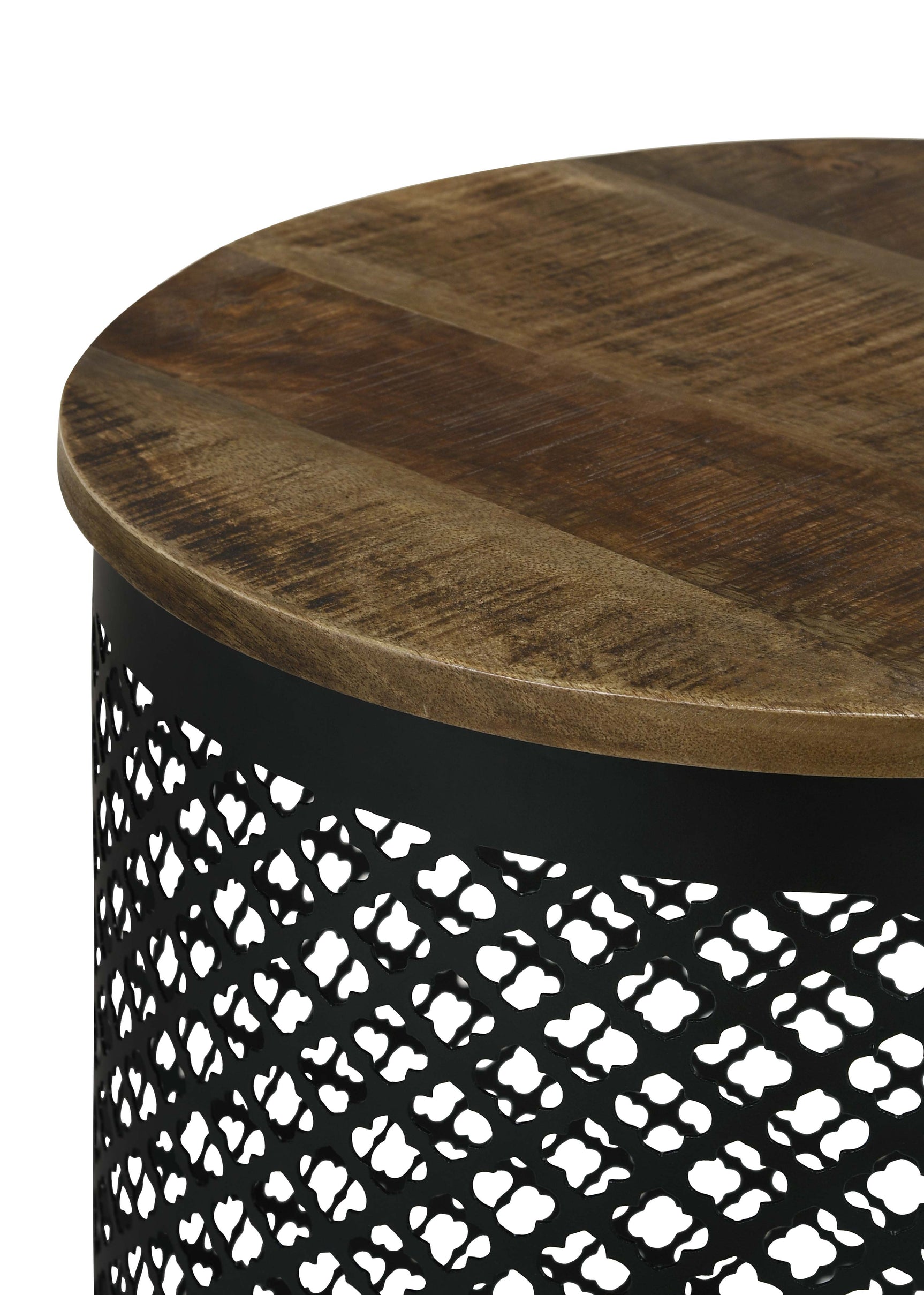 Aurora Round Drum Base Accent Side Table Natural and Black - Tampa Furniture Outlet