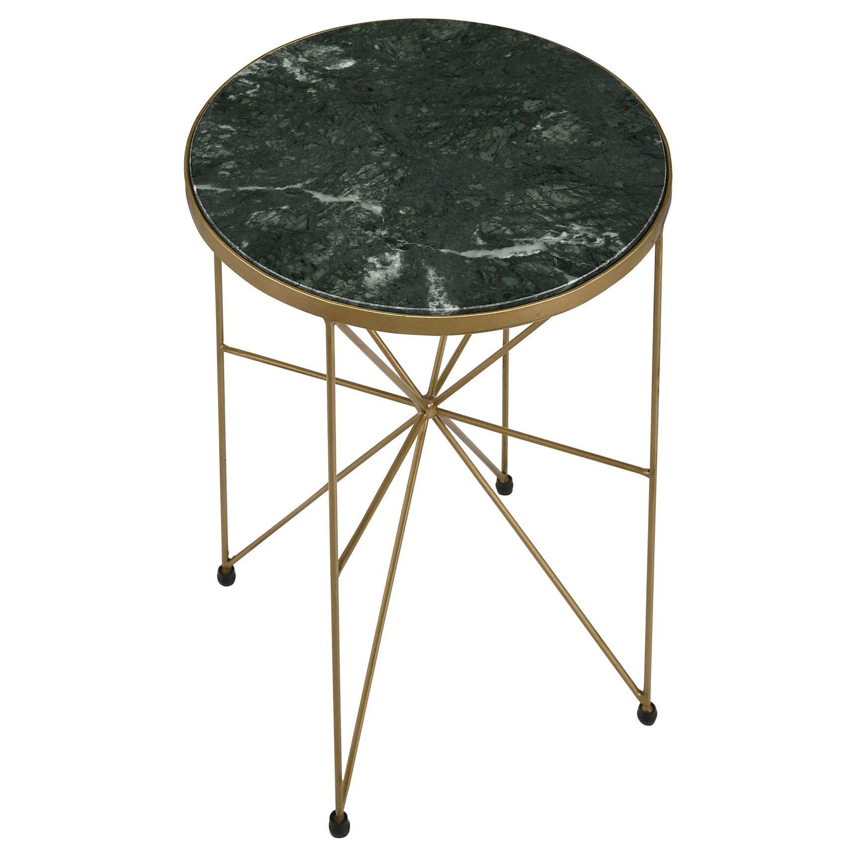 Eliska Round Green Marble Top Accent Side Table Antique Gold - Tampa Furniture Outlet