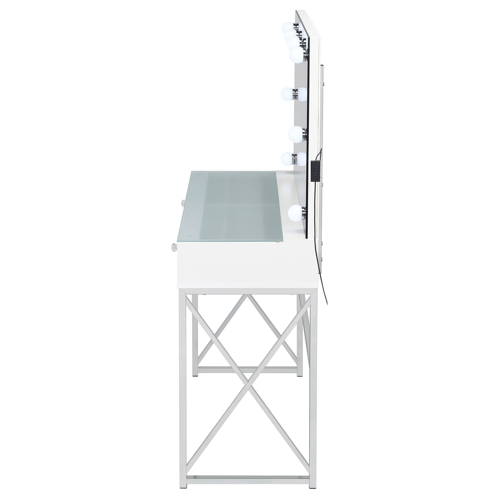 Eliza Vanity Set with Lighting & Stool White and Chrome - Tampa Furniture Outlet