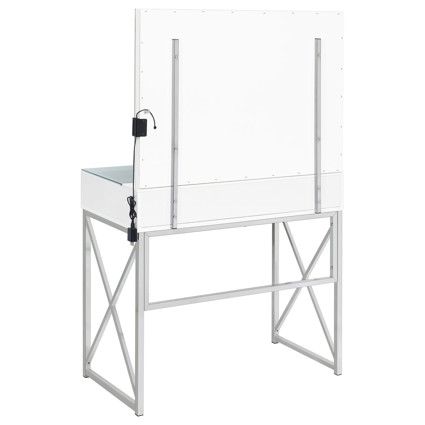 Eliza Vanity Set with Lighting & Stool White and Chrome - Tampa Furniture Outlet