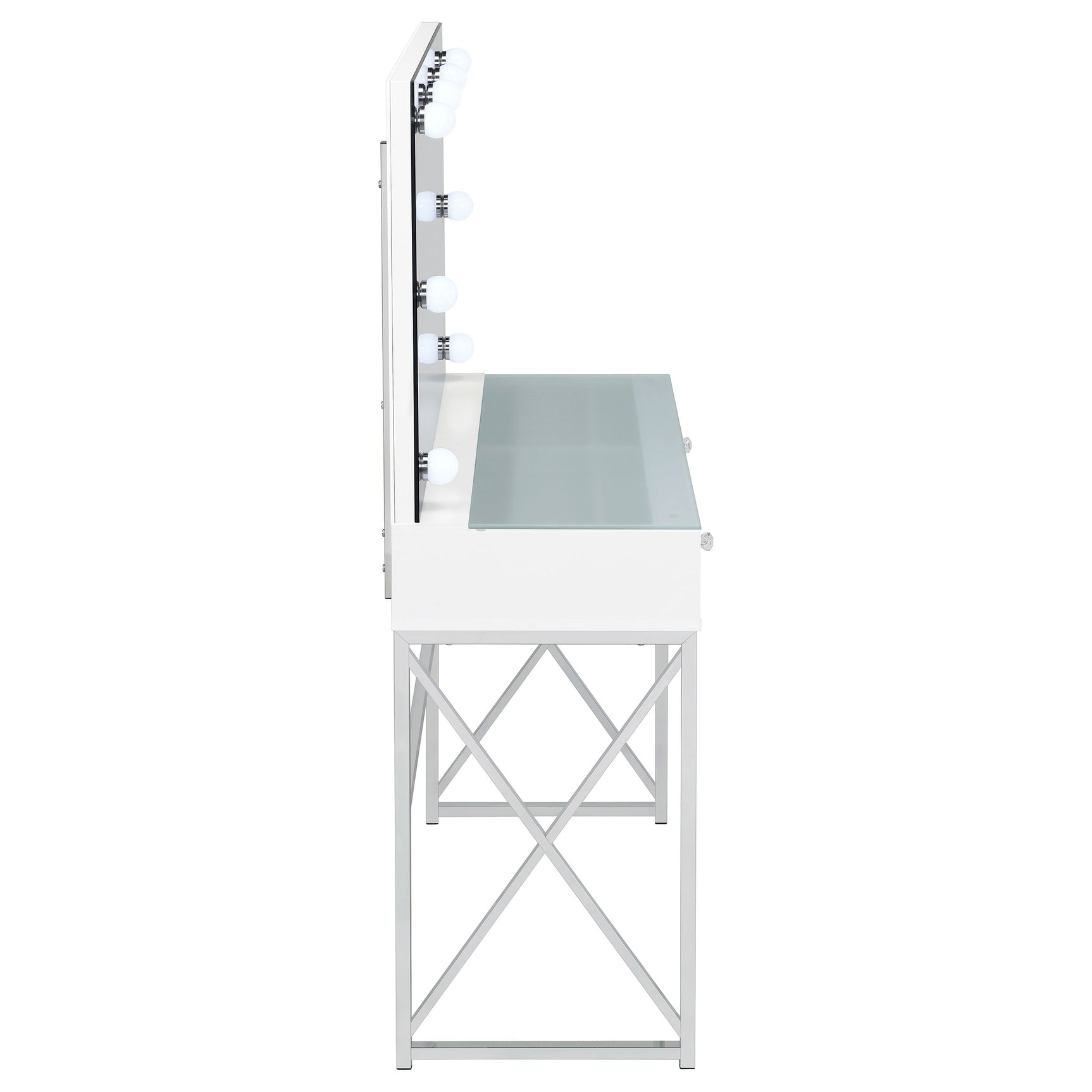 Eliza Vanity Set with Lighting & Stool White and Chrome - Tampa Furniture Outlet