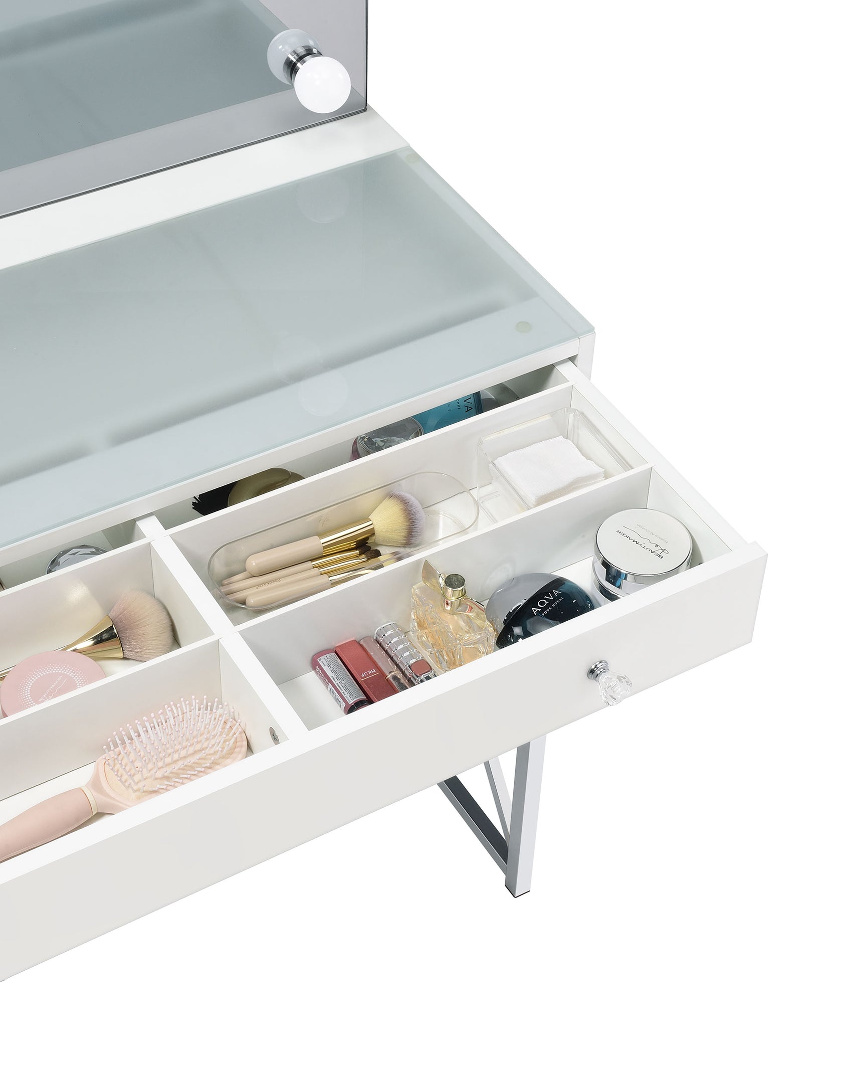 Eliza Vanity Set with Lighting & Stool White and Chrome - Tampa Furniture Outlet