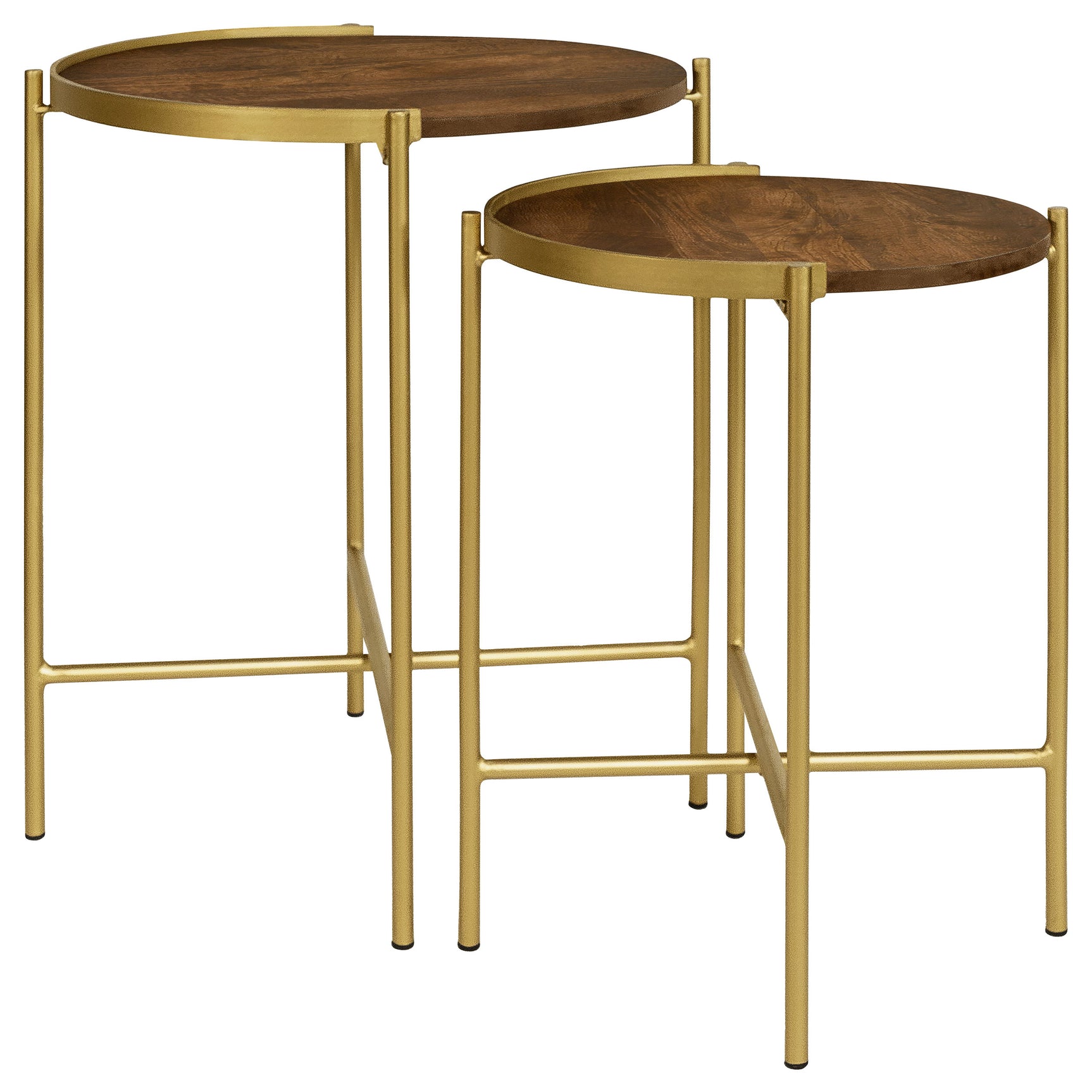 Tampa Furniture Outlet - Coaster - Malka 2-piece Round Wood Nesting Table Dark Brown and Gold - 936168