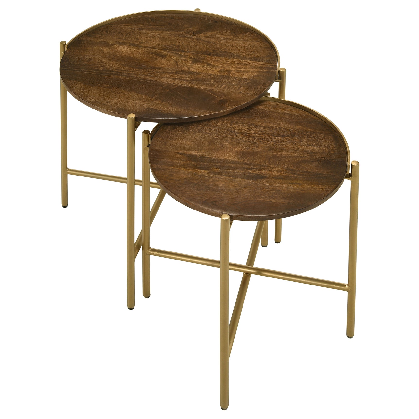 Malka 2-piece Round Wood Nesting Table Dark Brown and Gold - Tampa Furniture Outlet
