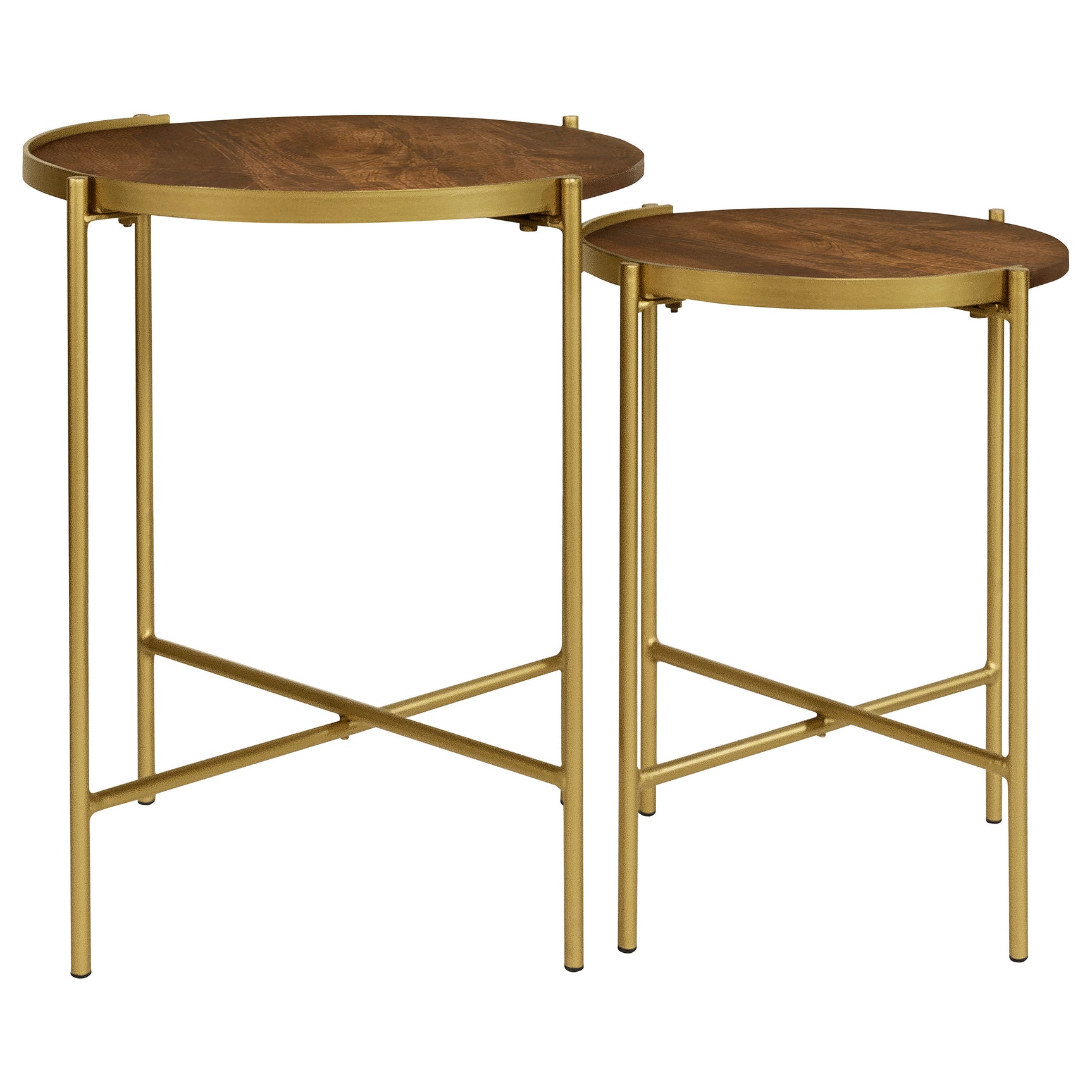 Malka 2-piece Round Wood Nesting Table Dark Brown and Gold - Tampa Furniture Outlet