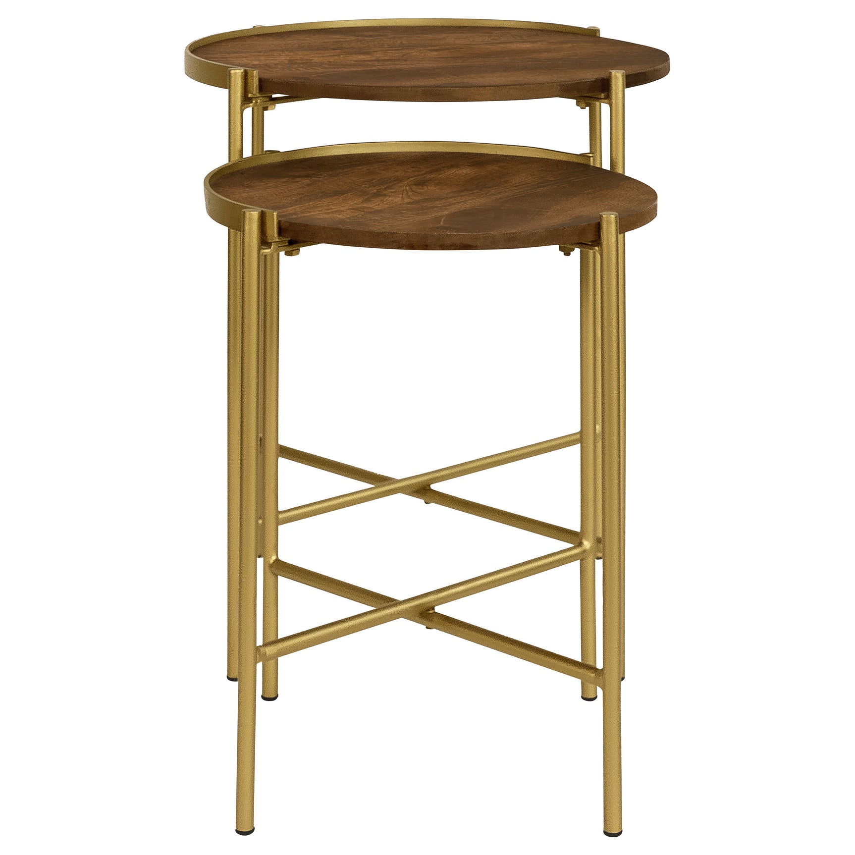 Malka 2-piece Round Wood Nesting Table Dark Brown and Gold - Tampa Furniture Outlet