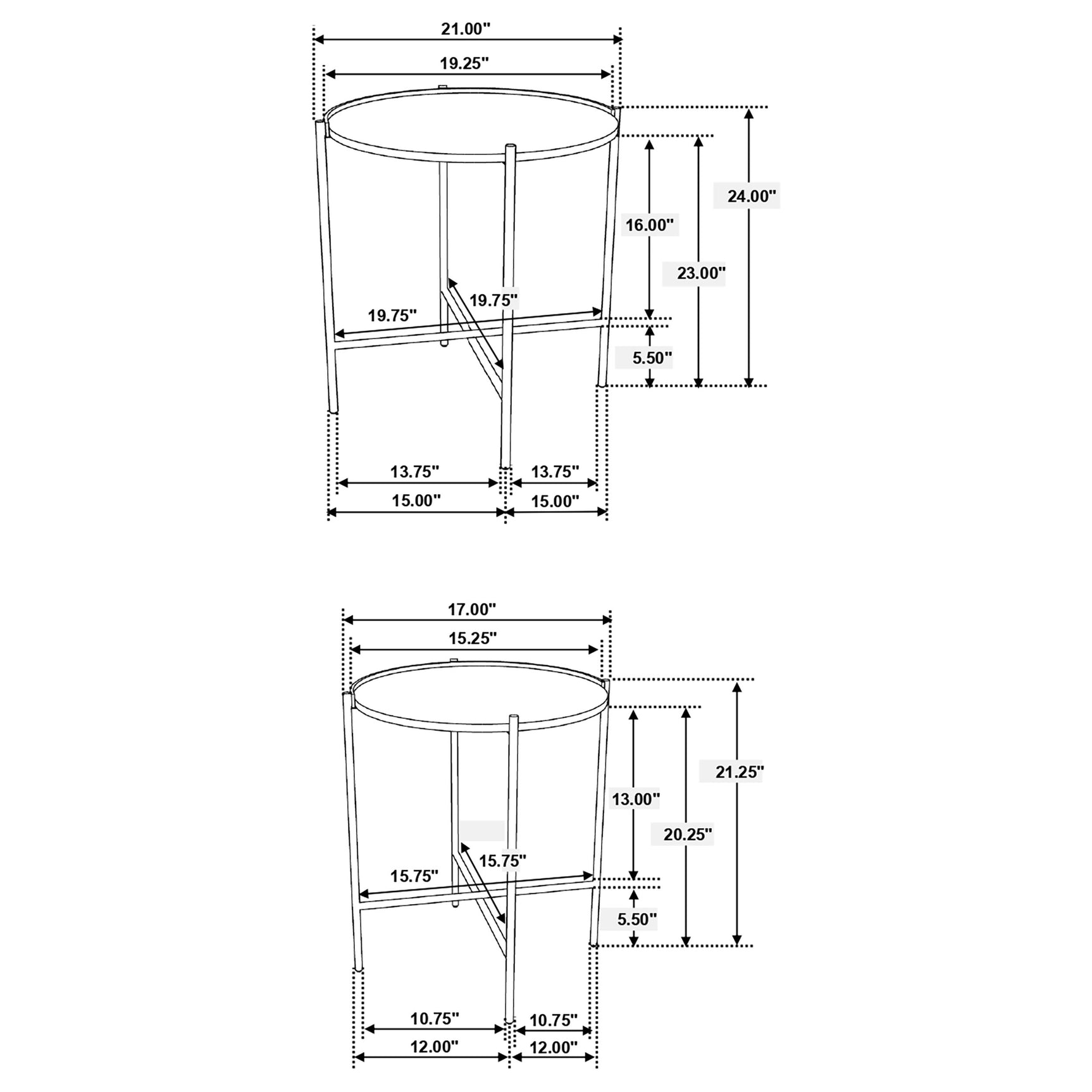 Malka 2-piece Round Wood Nesting Table Dark Brown and Gold - Tampa Furniture Outlet