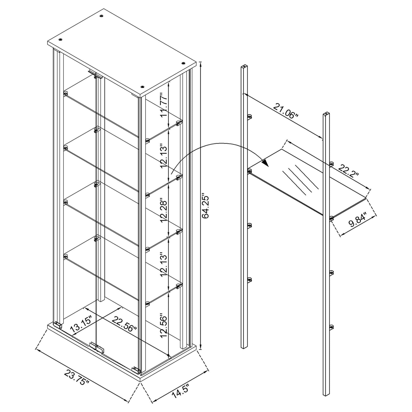 Delphinium 4-Shelf Clear Glass Curio Display Cabinet Black