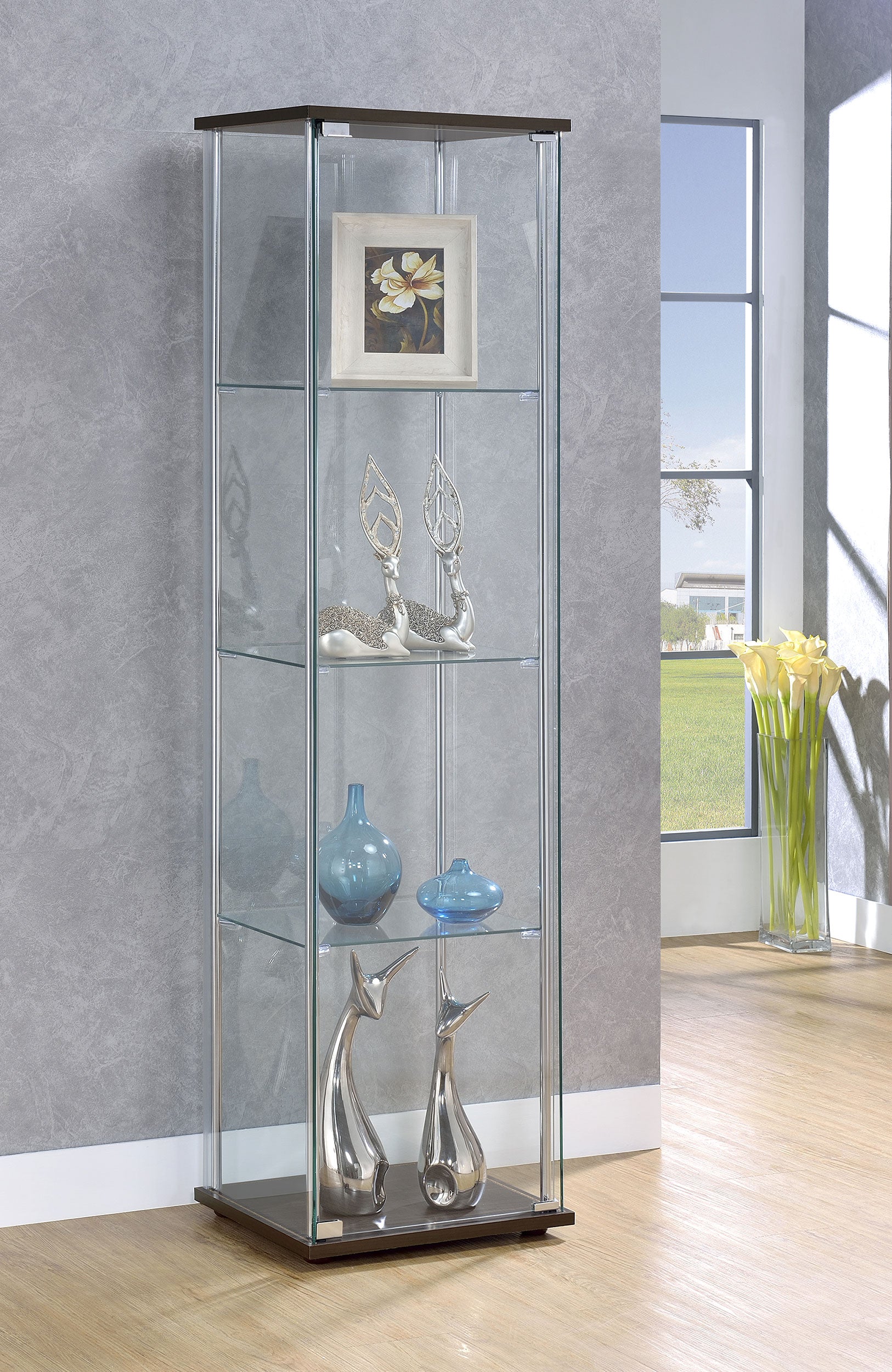 Bellatrix 3-shelf Clear Glass Curio Cabinet Cappuccino - Tampa Furniture Outlet