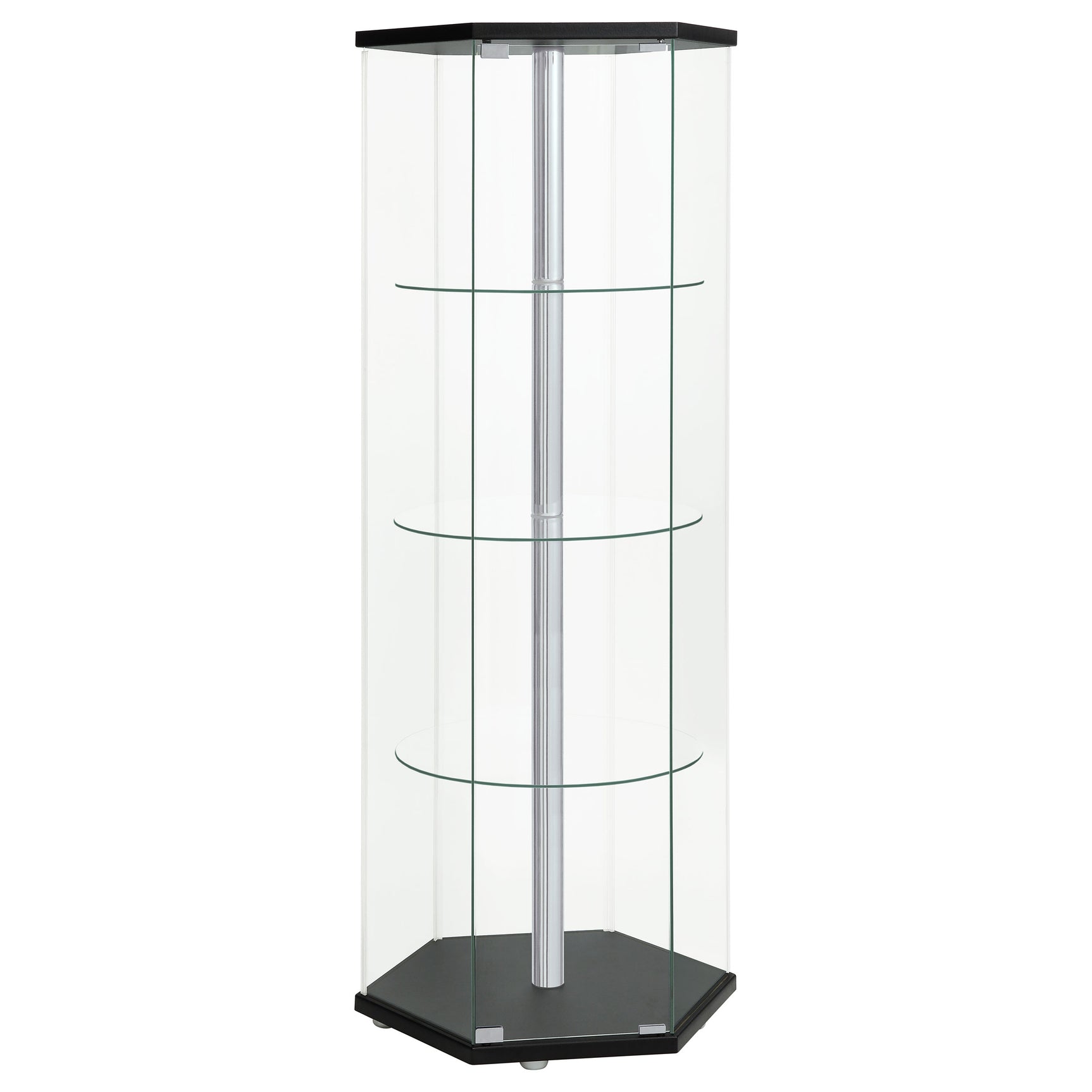 Tampa Furniture Outlet - Coaster - Zahavah 4-shelf Hexagonal Clear Glass Curio Cabinet Black - 950276