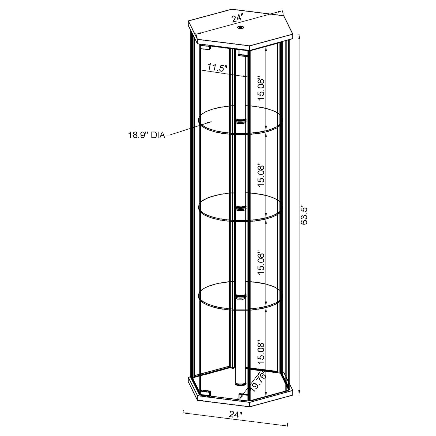 Zahavah 4-shelf Hexagonal Clear Glass Curio Cabinet Black - Tampa Furniture Outlet